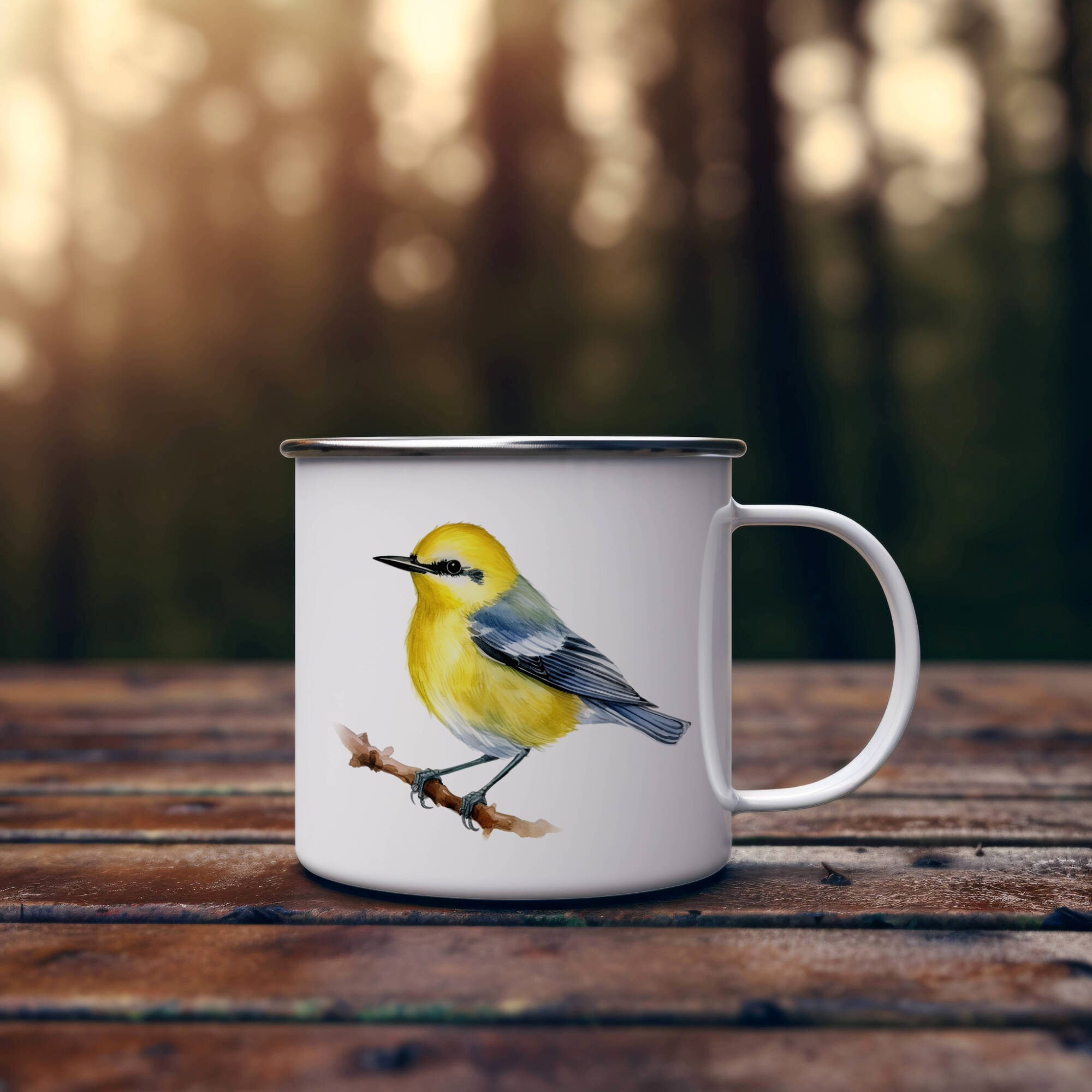 Bird Watching Mug, Blue Winged Warbler Song Bird Camping Mug, 12oz Camping Mug, White Stainless Steel Cup with Handle