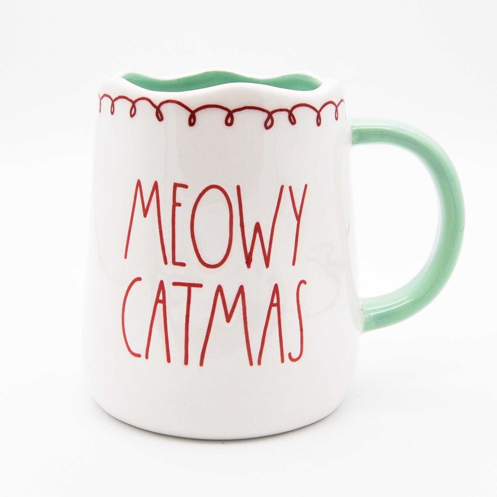 Rae Dunn Christmas Mug, Meowy Catmas 16oz Ceramic Coffee Cup for Cat Lovers