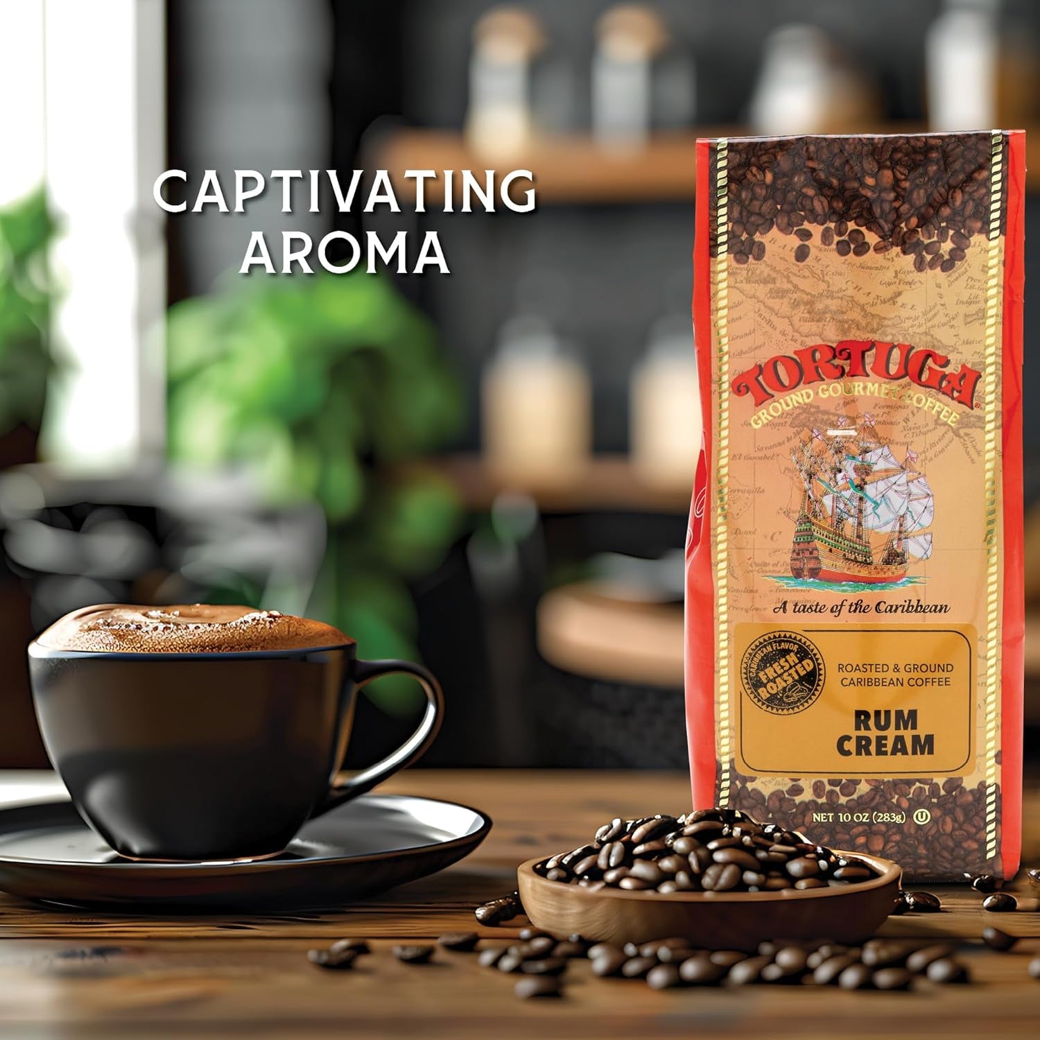 Caribbean Rum Cream Flavored Coffee - 10oz Gourmet Coffee for Perfect Gift Baskets, Parties, and Celebrations