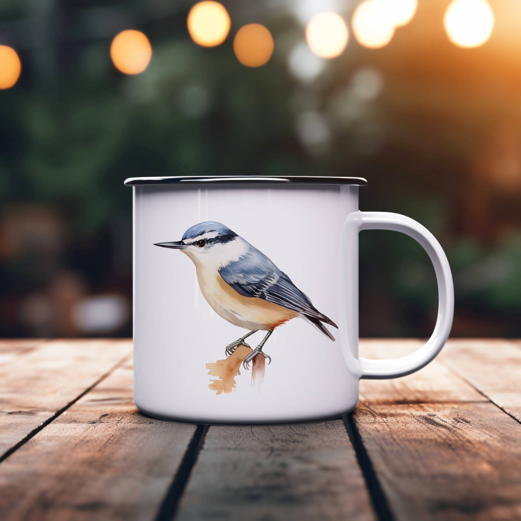 Bird Watching Mug, Chestnut Vented Nuthatch Song Bird Camping Mug, 12oz Camping Mug, White Stainless Steel Cup with Handle