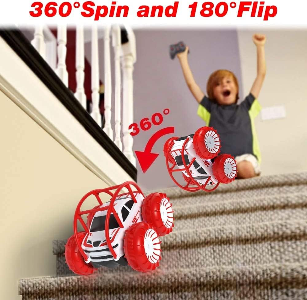 Remote Control Car, RC Cars Amphibious Land & Water Beach Pool Toy Off-Road RC Boat, 360°Flip Rotation Stunt Car with Sidelights for Toddlers 3 4 5 6 7 8 9 10 11 12 Years Kids Boys Girls