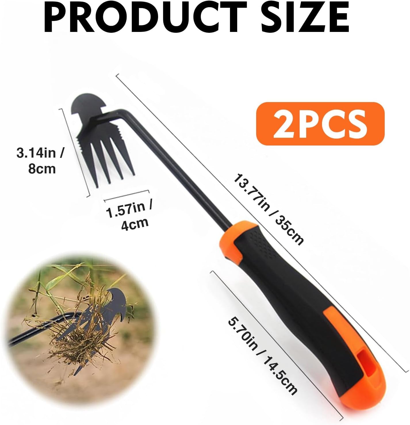 2 PCS 13.77Inch Manual Weeding Tool Rubber Handle Durable Portable Uprooting Weed Stainless Multifunctional Garden Yard Farm Farmland Puller (Black with Orange), NCSAN01