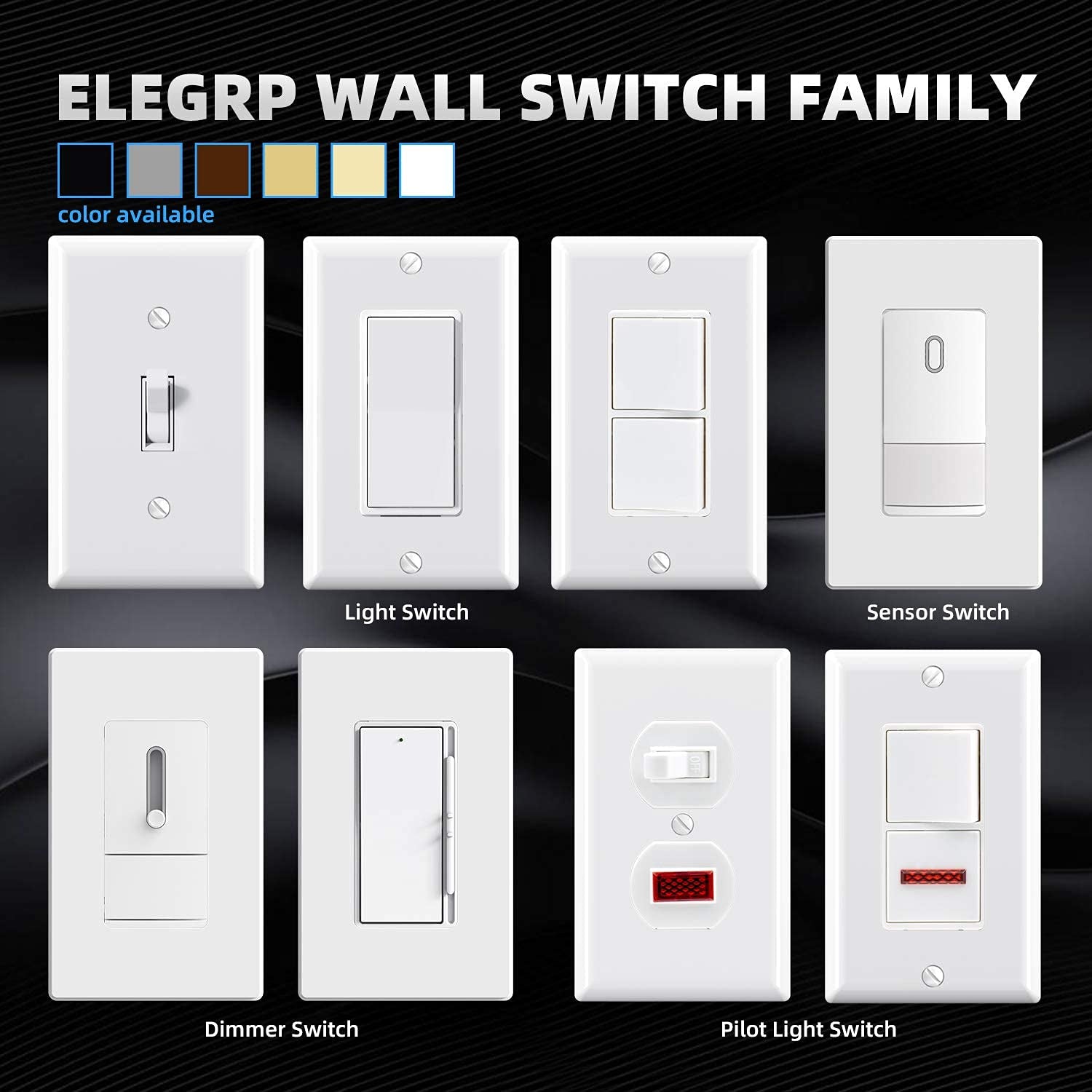 ELEGRP Single Pole Toggle Light Switch, 15 Amp, 120 Volt, Toggle Framed AC Quiet Switch, in Wall On/Off Switch Replacement, Self-Grounding, Residential and Commercial Grade, UL (5 Pack, Glossy White)