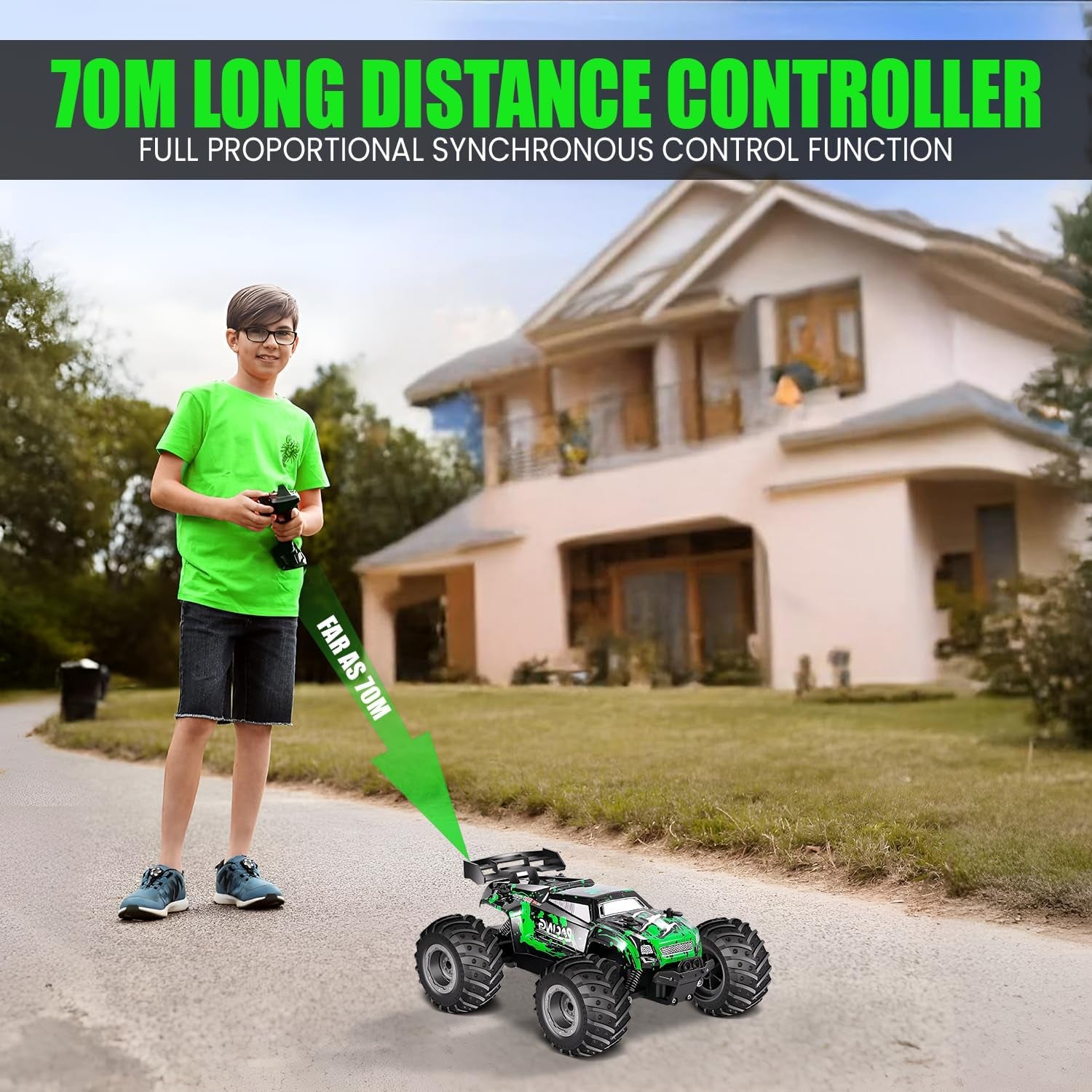Remote Control Car, 2.4Ghz High Speed 18KM/H Monster Truck Toys, 4WD RC Car with 2 Rechargeable Batteries, 200Ft Range, 1:20 Scale All Terrain RC Cars, Toys Gifts for Kids and Adults - LED Headlights