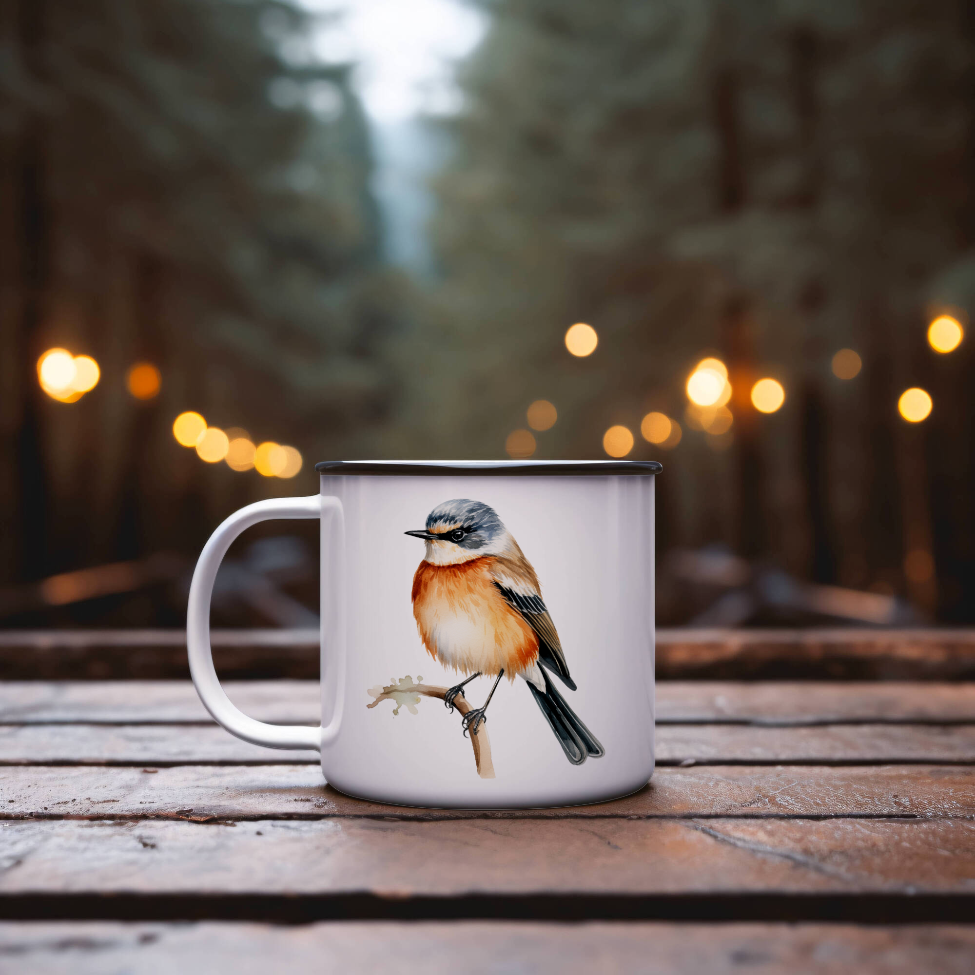 Bird Watching Mug, African Stonechat Song Bird Camping Mug, 12oz Camping Mug, White Stainless Steel Cup with Handle