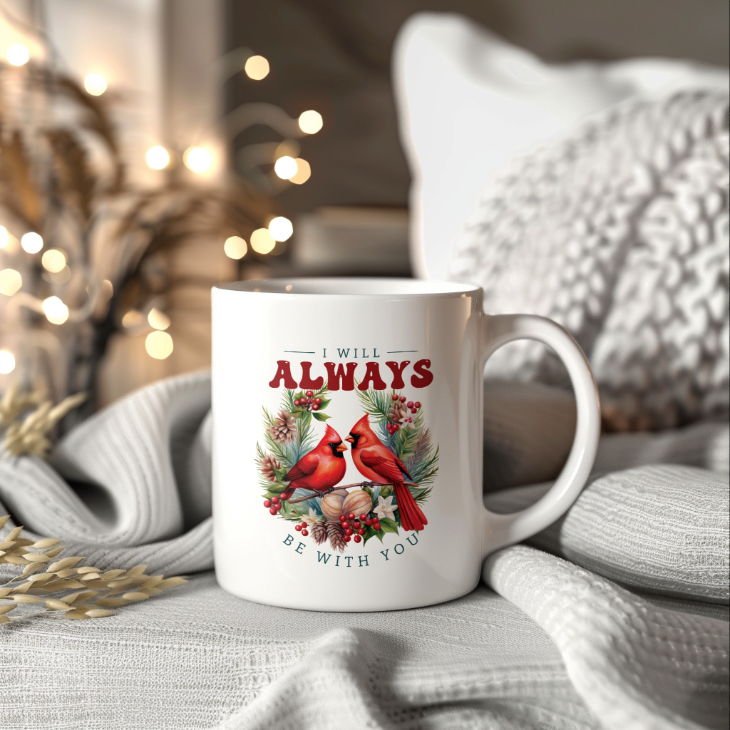Red Cardinal Mug – Northern Red Cardinal Christmas Mug with Heartfelt Message, 11oz or 15oz White Ceramic Coffee Cup
