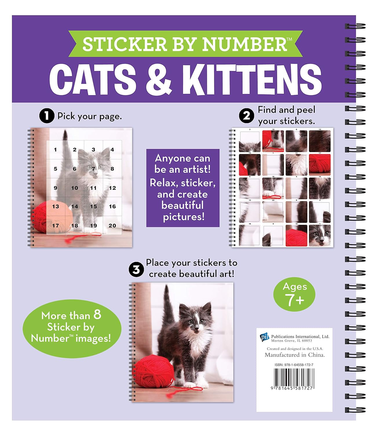 Brain Games - Sticker by Number: Cats & Kittens (Easy - Square Stickers): Create Beautiful Art with Easy to Use Sticker Fun!
