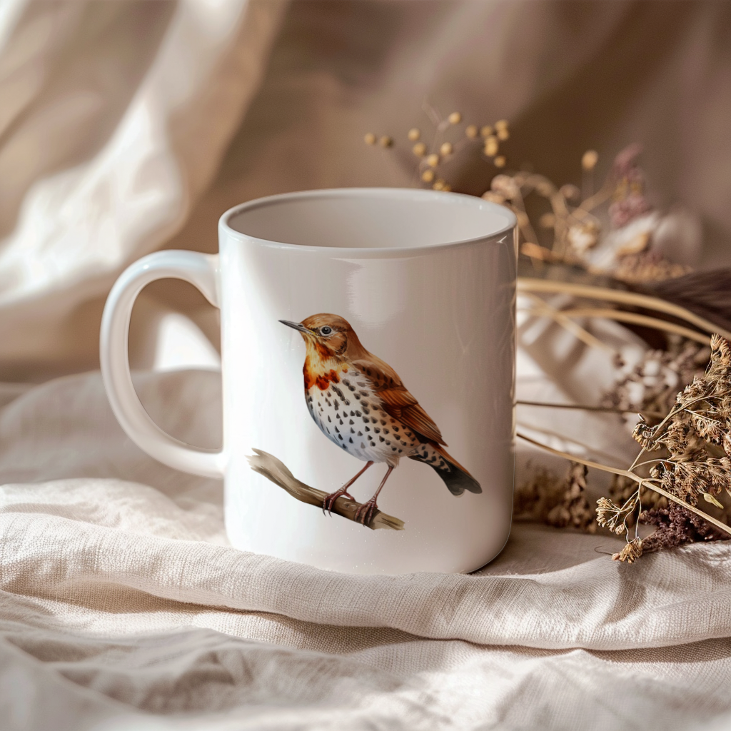 Bird Watching Mug, Song Thrush Song Bird Mug, 11oz or 15oz White Ceramic Coffee Mug Gift for Bird Watchers