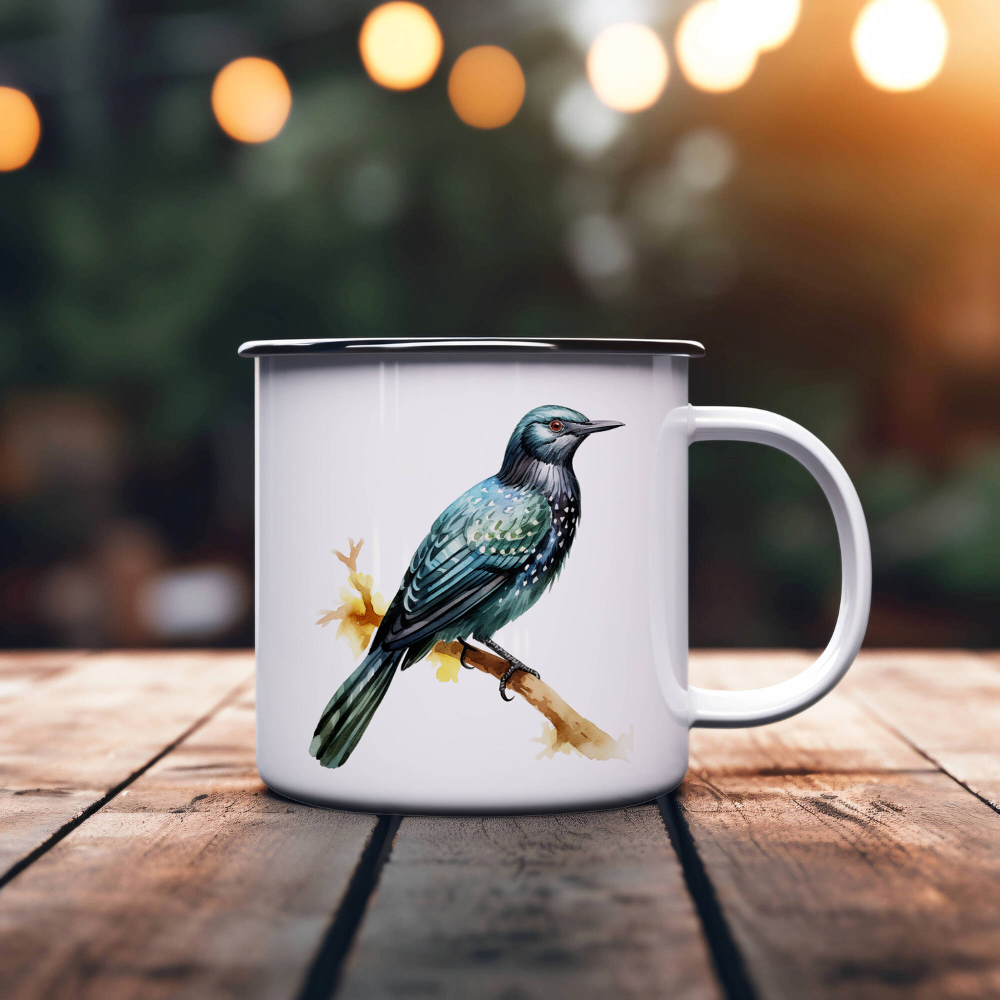 Bird Watching Mug, Asian Koel Song Bird Camping Mug, 12oz Camping Mug, White Stainless Steel Cup with Handle