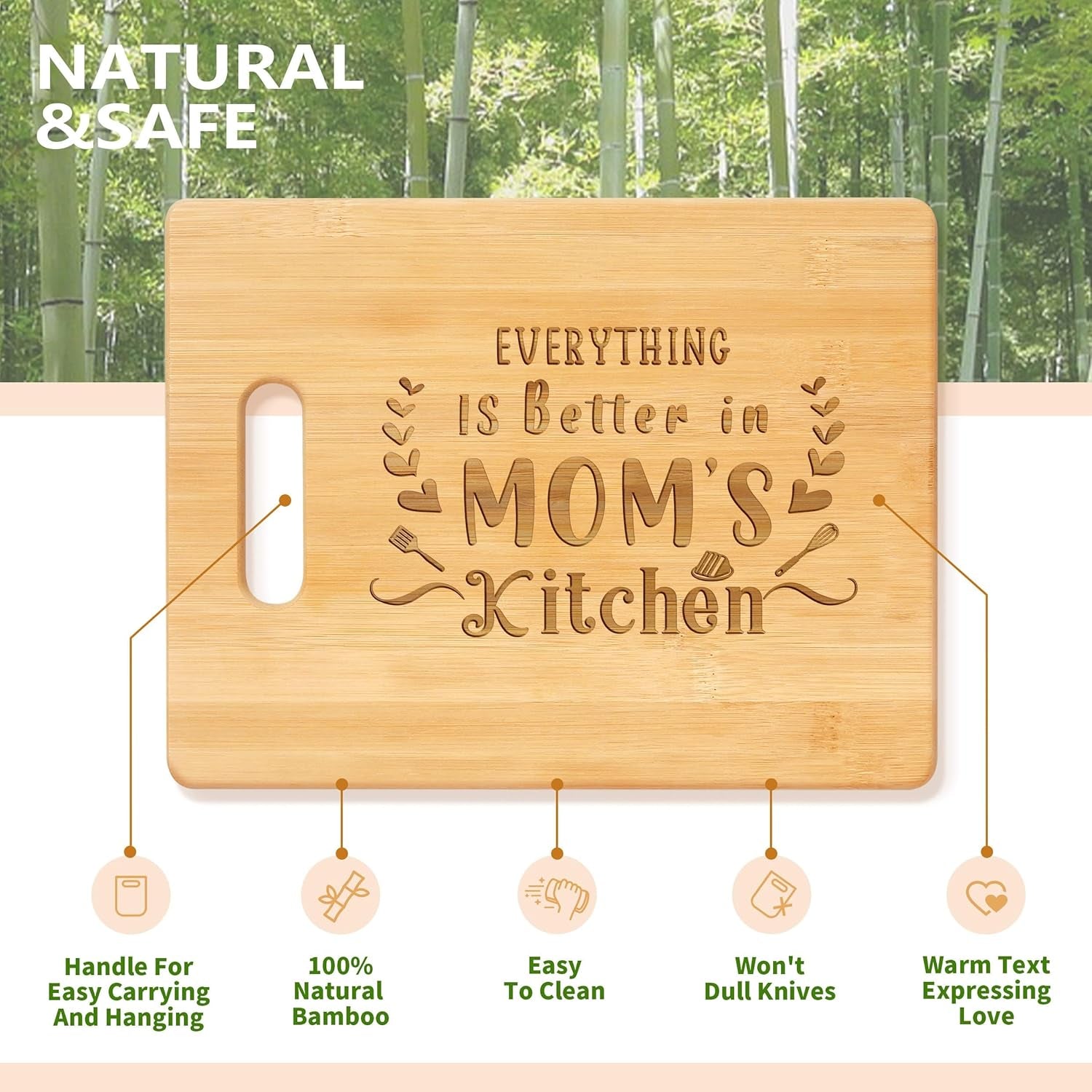 Mothers Day Gifts for Mom, Unique Birthday Gifts for Mom from Daughter Son, Presents for Mother, 11X8.5 Inch Personalized Engraved Bamboo Cutting Board for Birthday Christmas