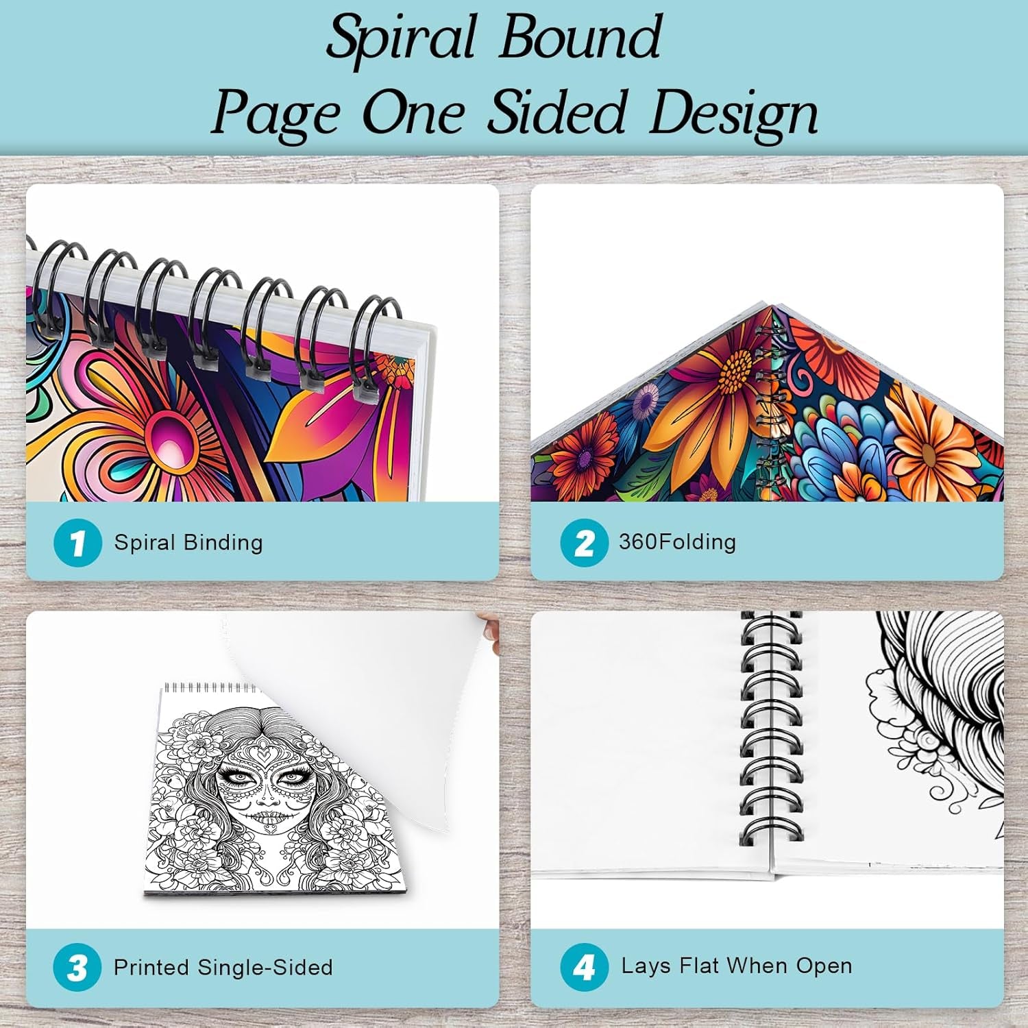 Sugar Skull Women Coloring Book for Adult Women Relaxation, Spiral Bound, Printed Single-Sided, Gifts Arts and Crafts for Women to Relax, Anxiety and Depression 24 Pages Coloring Book