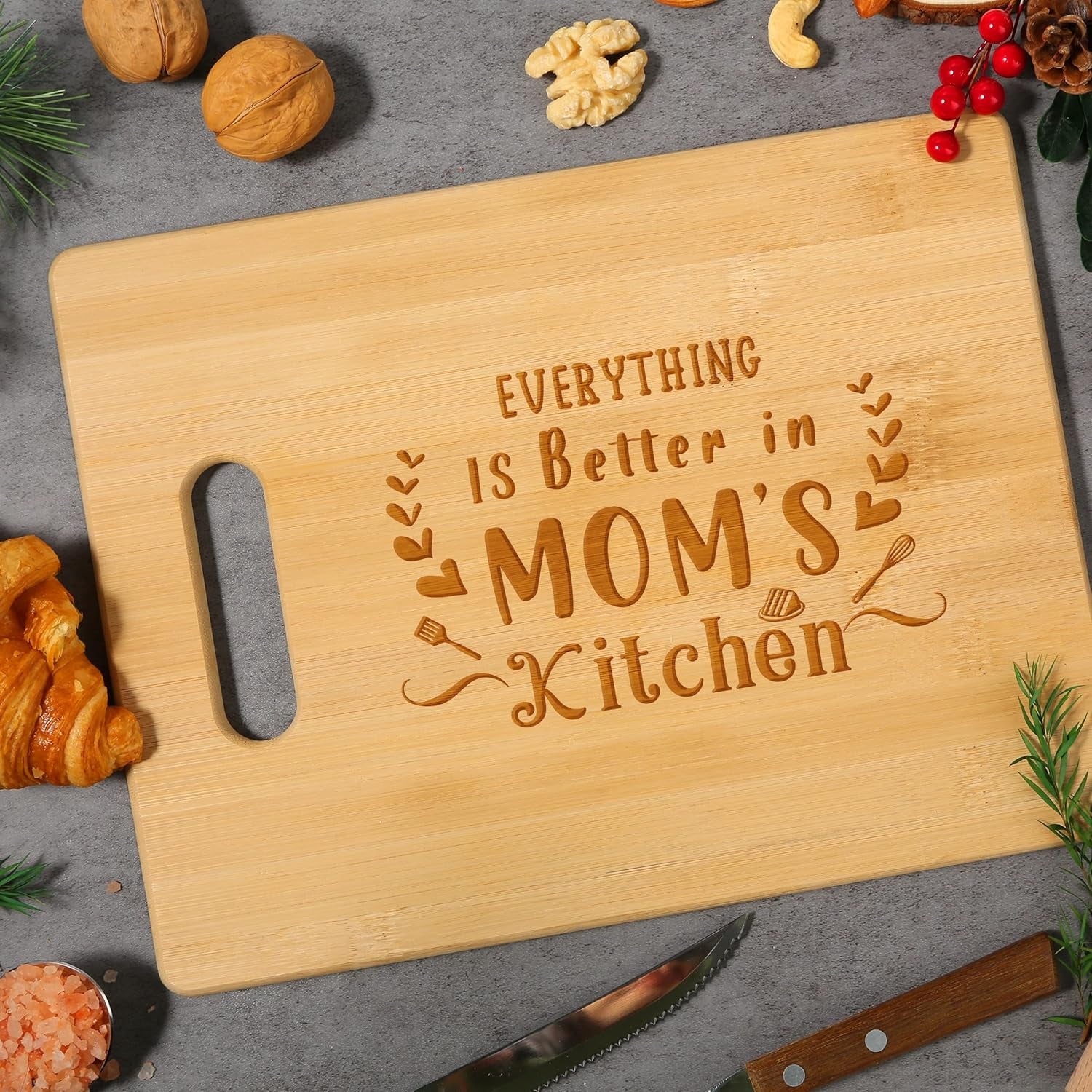 Mothers Day Gifts for Mom, Unique Birthday Gifts for Mom from Daughter Son, Presents for Mother, 11X8.5 Inch Personalized Engraved Bamboo Cutting Board for Birthday Christmas