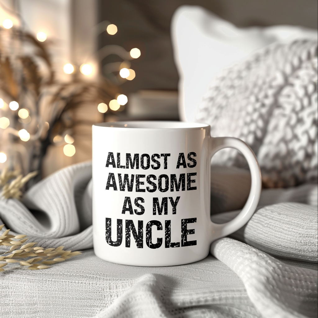 Funny Coffee Mug – Almost As Awesome As My Uncle, 11oz or 15oz White Ceramic Coffee Mug, Gift for Uncle, Family Gift