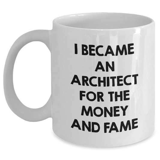 Funny Architect Gifts, I Became An Architect For The Money And Fame White Coffee Mug for Mother's Day, Gifts from Friends - Main