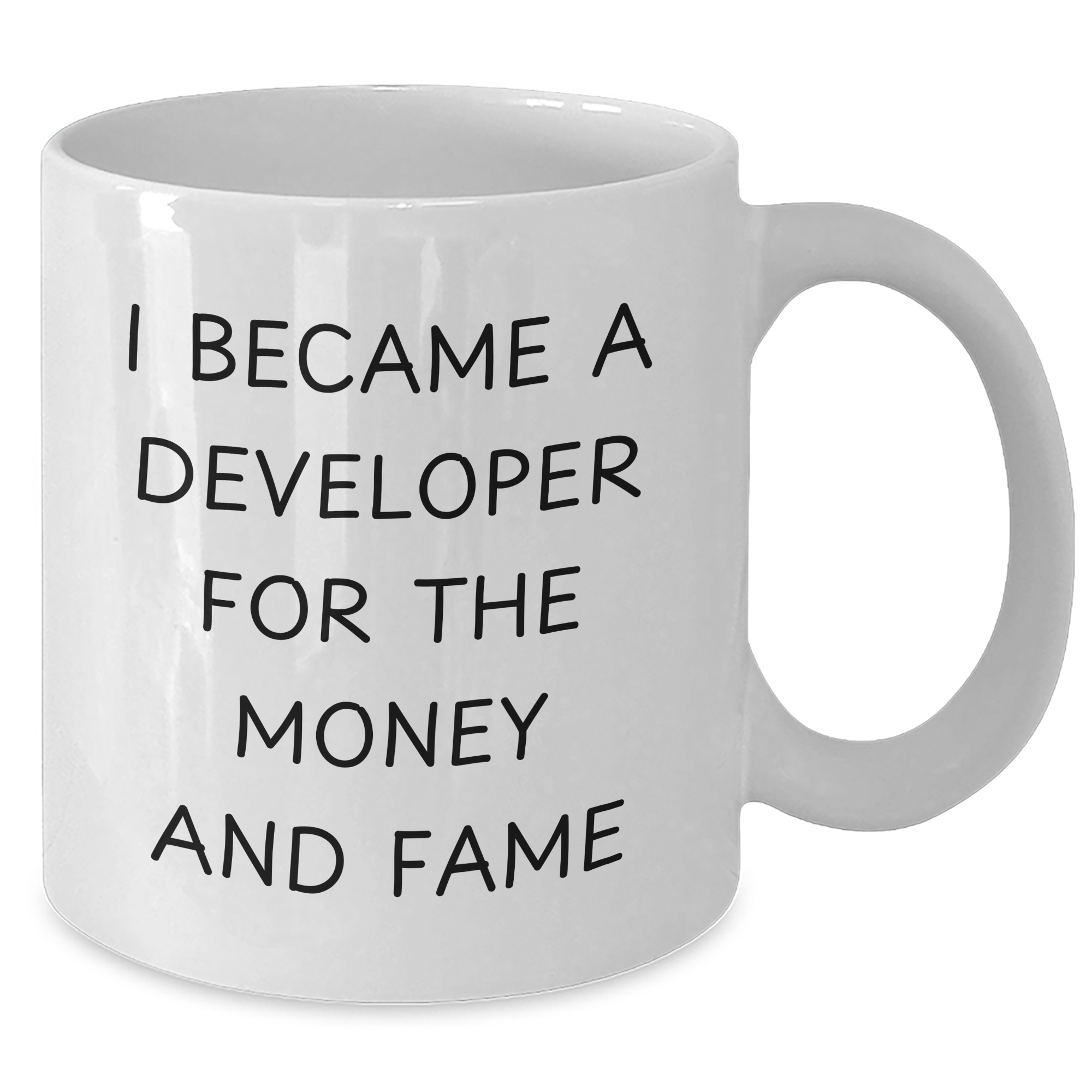 Funny Developer Gifts for Men, I Became A Developer For The Money And Fame, White Coffee Mug, 11oz or 15oz Capacity, Gifts from Friends for Graduation - Additional