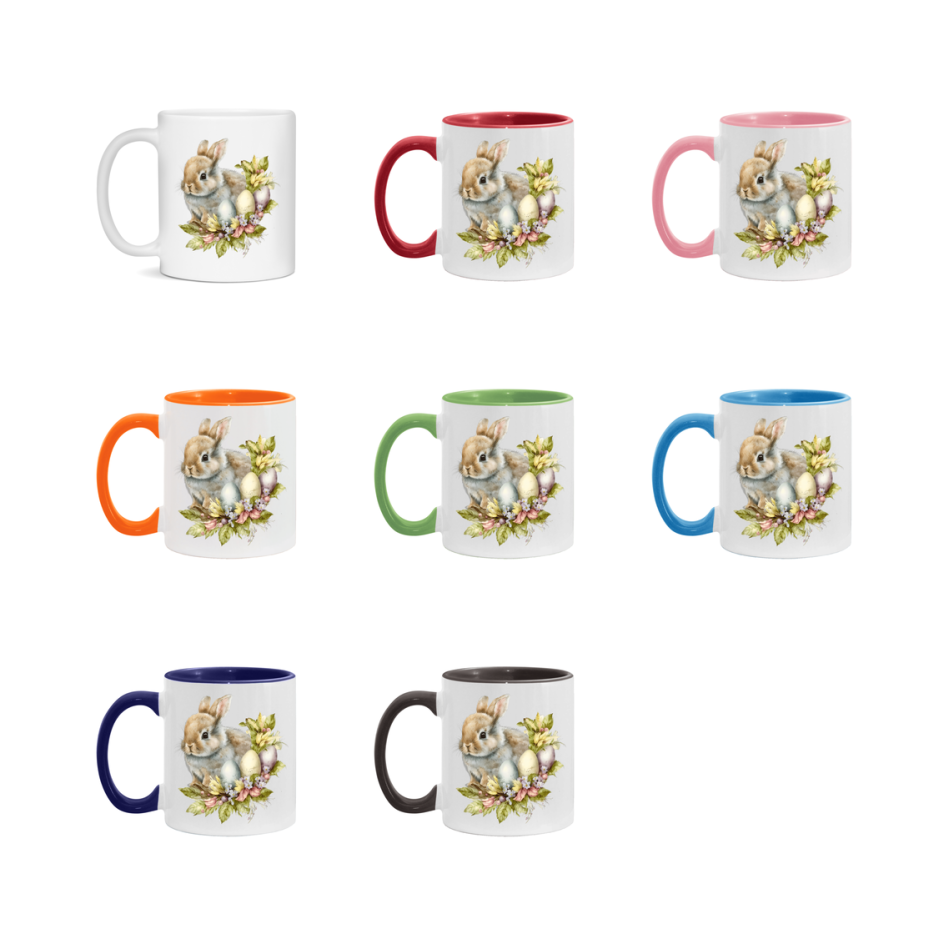 Easter Bunny Coffee Mug, Kawaii Easter Bunny Easter Gift, Double-Sided 11Oz Or 15Oz White Ceramic Cup