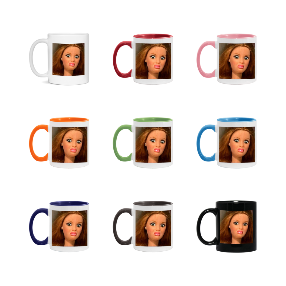 Disgusted Doll Face Mug, Funny Doll Face Meme Coffee Cup
