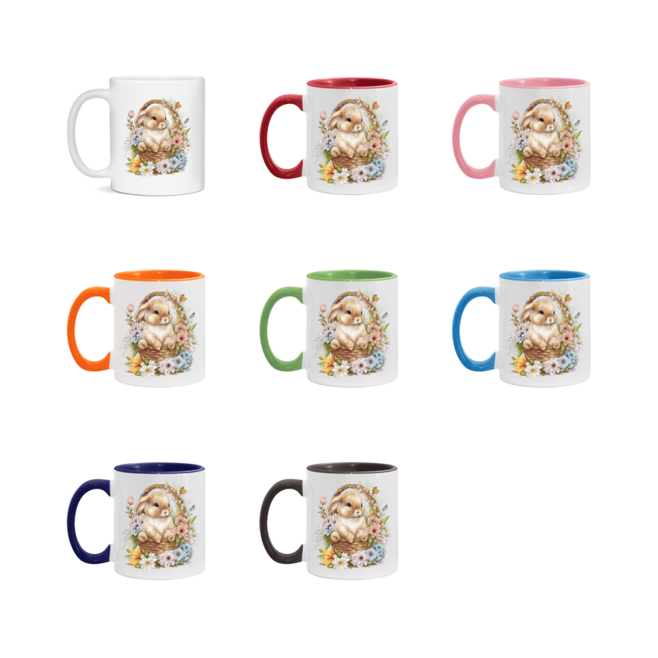 Easter Bunny Coffee Mug, Hoppy Easter Basket Easter Gift, Double-Sided 11Oz Or 15Oz White Ceramic Cup