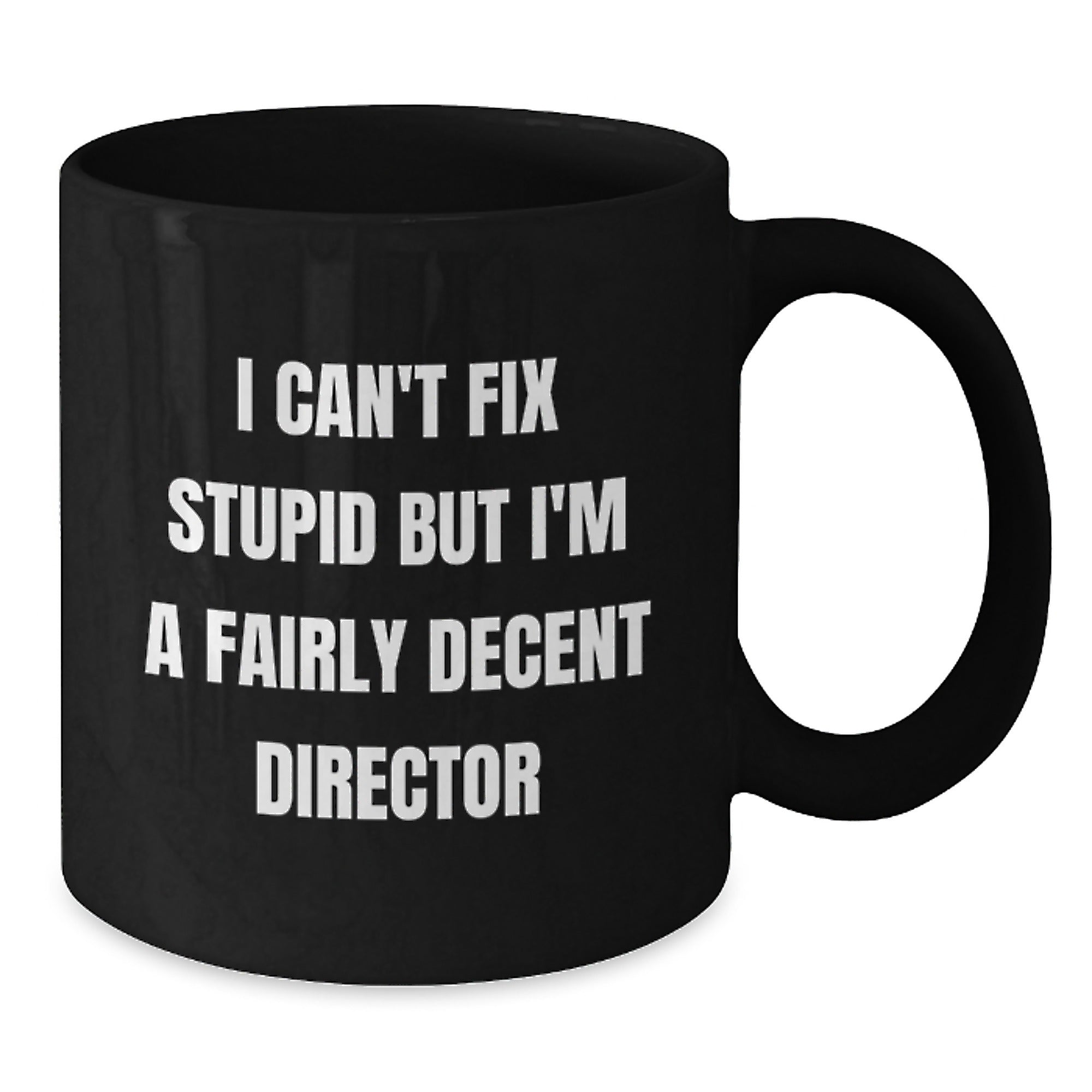 Funny Gifts from Friends to Men - Director Black Coffee Mug - I'm A Fairly Decent Director, 'I Can't Fix Stupid But, Great Graduation Unique Gifts for Director - Additional