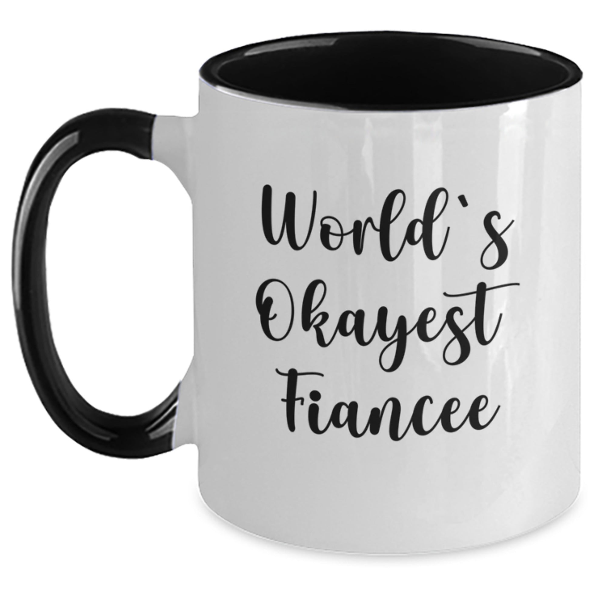 Funny Fiancee Gifts from Men, World's Okayest Fiancee Two Tone Coffee Mug, Birthday Unique Gifts for Fiancee - Main