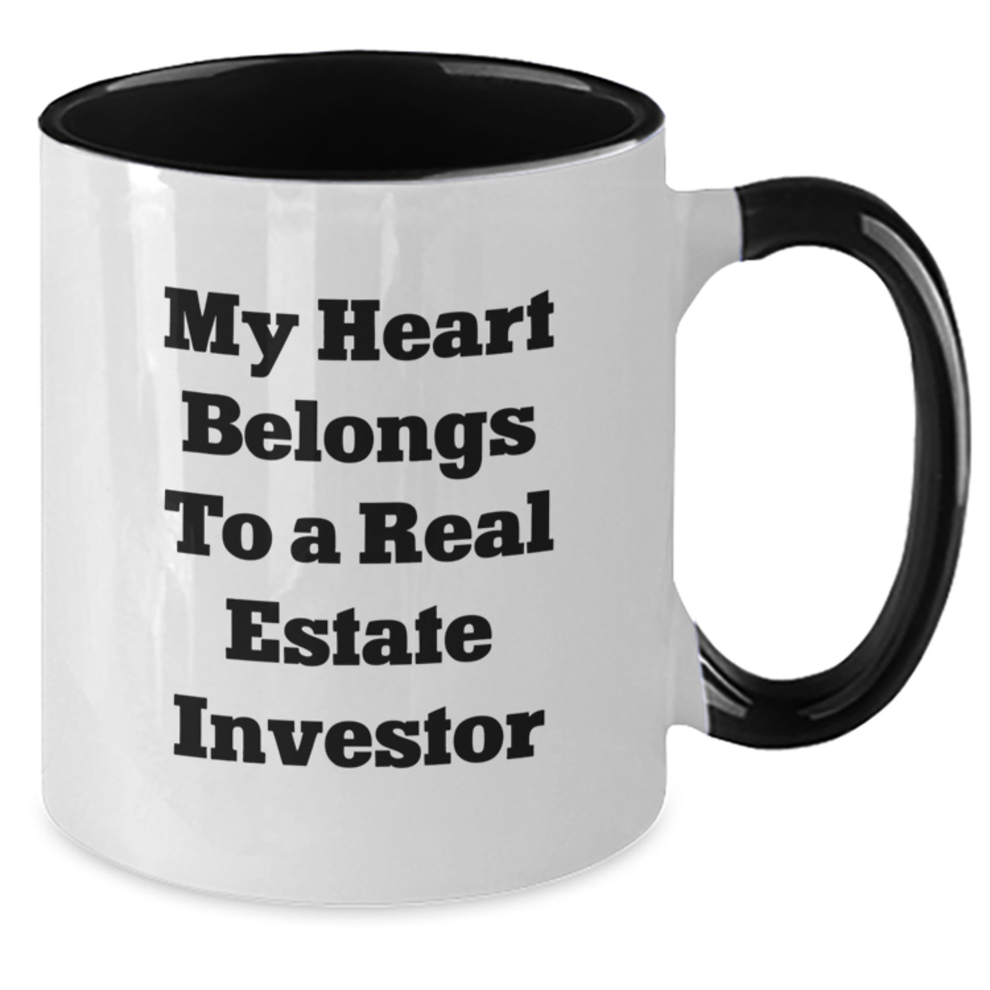 Funny Real Estate Investor Gifts for Men, Women, and Friends - My Heart Belongs To A Real Estate Investor Two Tone Coffee Mug, Graduation Unique Gifts from Family - Additional