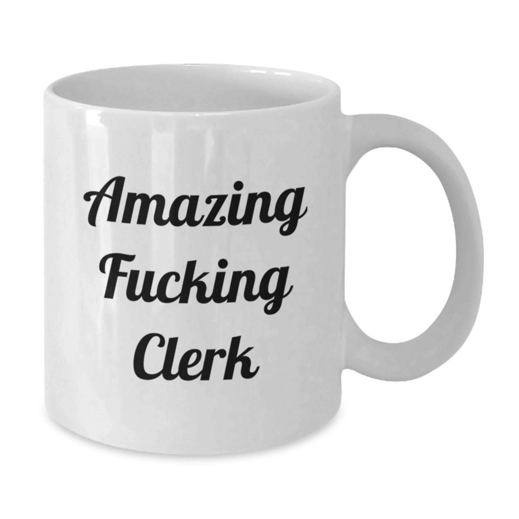 Funny Clerk Gifts for Him, White Coffee Mug, Amazing 'F--king Clerk' Quote, Christmas Unique Gifts from Friends, Office Desk Mug - Additional