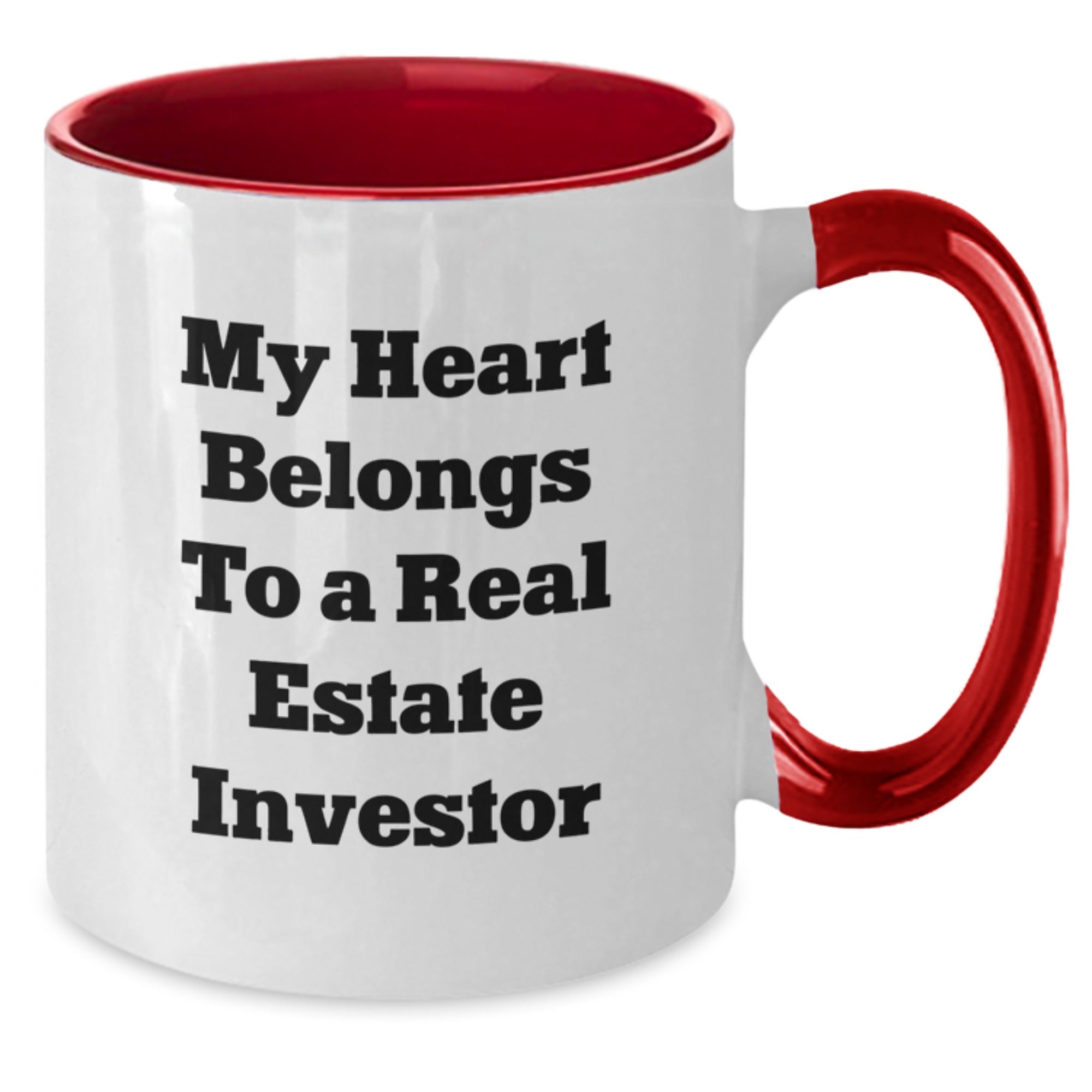Funny Real Estate Investor Gifts for Men, Women, and Friends - My Heart Belongs To A Real Estate Investor Two Tone Coffee Mug, Graduation Unique Gifts from Family - Additional
