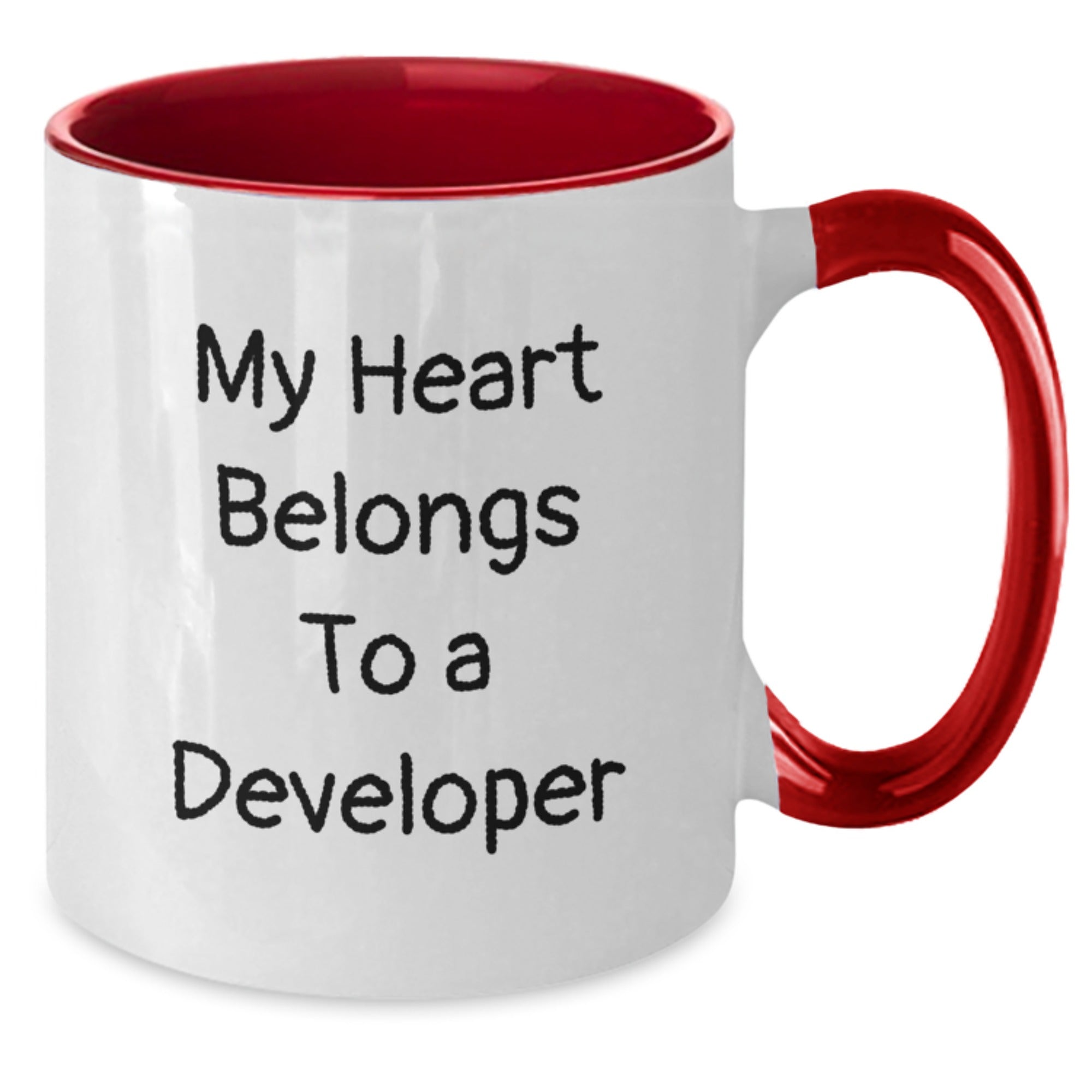 Funny Developer Gifts - My Heart Belongs To A Developer Two Tone Coffee Mug, Birthday Unique Gifts from Friends, Coworkers, Family - Additional