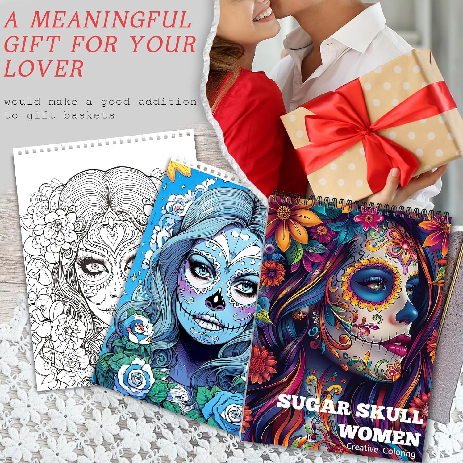 Sugar Skull Women Coloring Book for Adult Women Relaxation, Spiral Bound, Printed Single-Sided, Gifts Arts and Crafts for Women to Relax, Anxiety and Depression 24 Pages Coloring Book