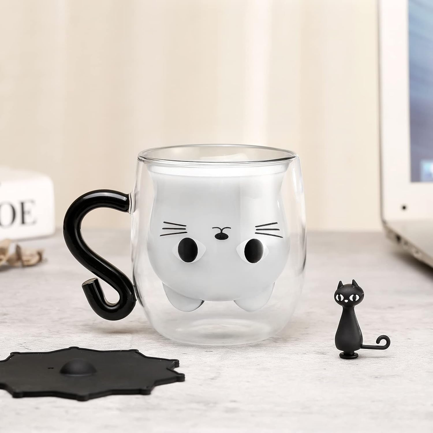 Cute Cat Double Wall Glass Coffee Mug – 8.5oz Insulated Tea & Coffee Cup Gift for Cat Lovers
