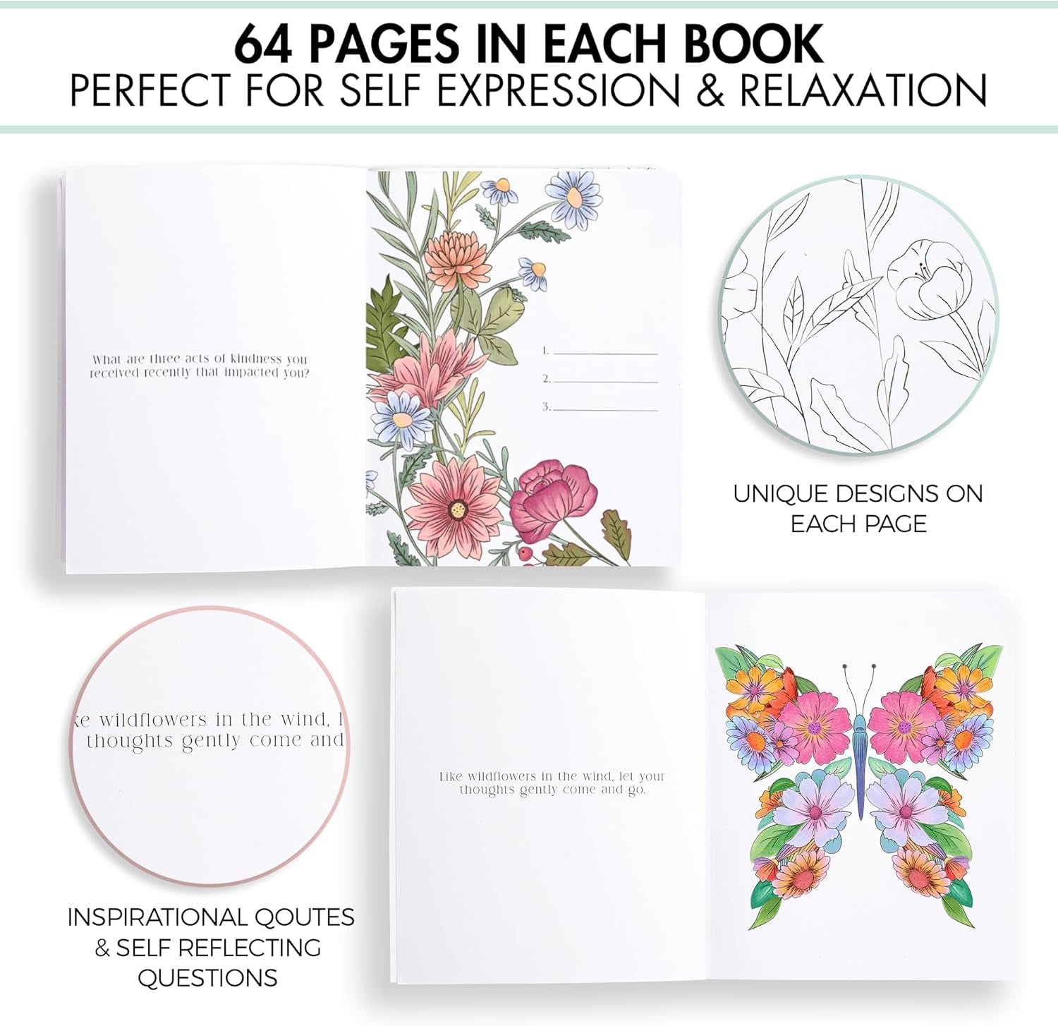 Beautiful Adult Coloring Book Set of 2 for Relaxation - Gratitude and Mindfulness Books with Inspirational Quotes Making It a Great Gift - Perfect Stress-Relieving Books Fun to Color for Women
