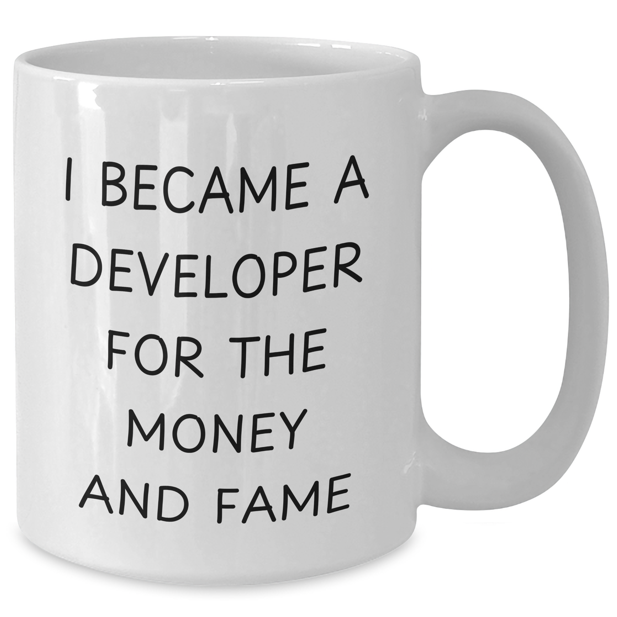 Funny Developer Gifts for Men, I Became A Developer For The Money And Fame, White Coffee Mug, 11oz or 15oz Capacity, Gifts from Friends for Graduation - Additional