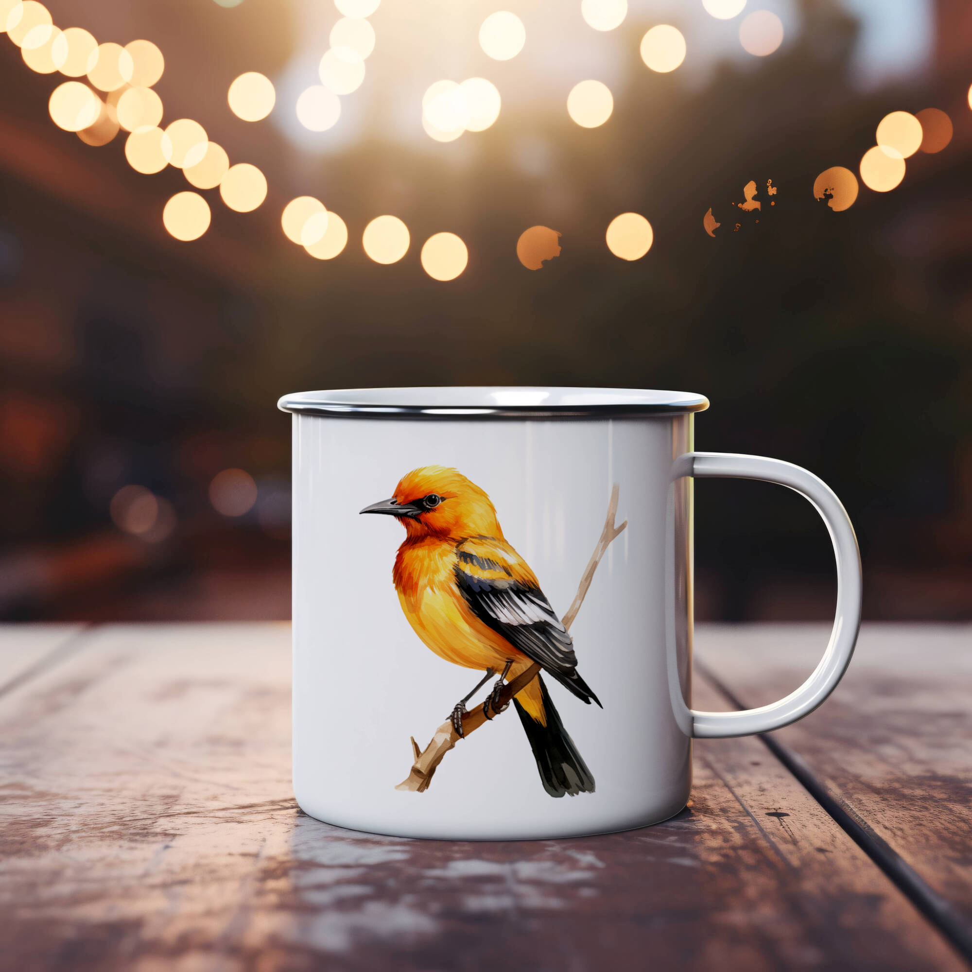 Bird Watching Mug, Altamira Oriole Song Bird Camping Mug, 12oz Camping Mug, White Stainless Steel Cup with Handle