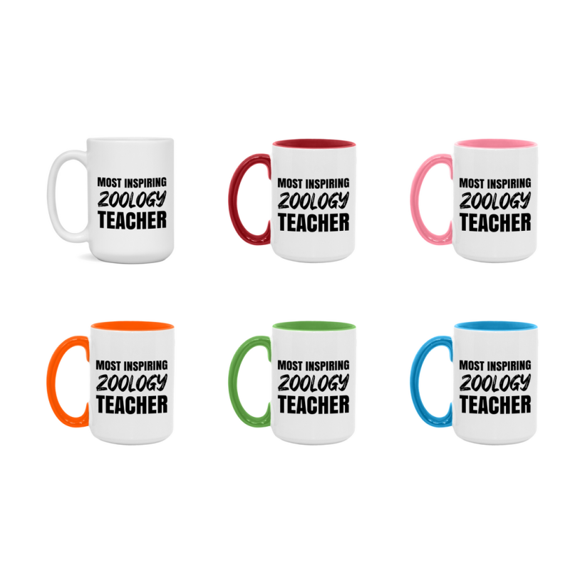 Teacher Superlative Mug, Most Inspiring Zoology Teacher Gift, 11oz or 15oz White Ceramic Coffee Cup, Gift for Zoology Teacher
