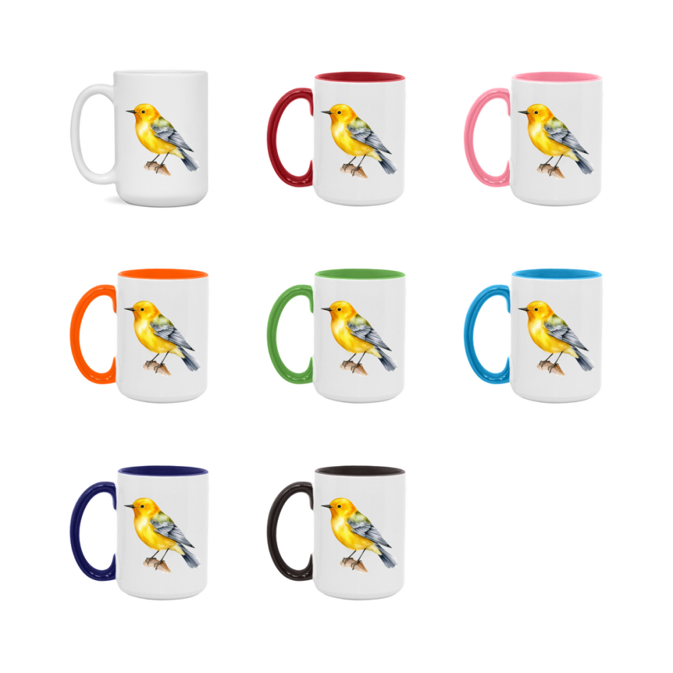 Bird Watching Mug, Prothonotary Warbler Song Bird Mug, 11oz or 15oz White Ceramic Coffee Mug Gift for Bird Watchers