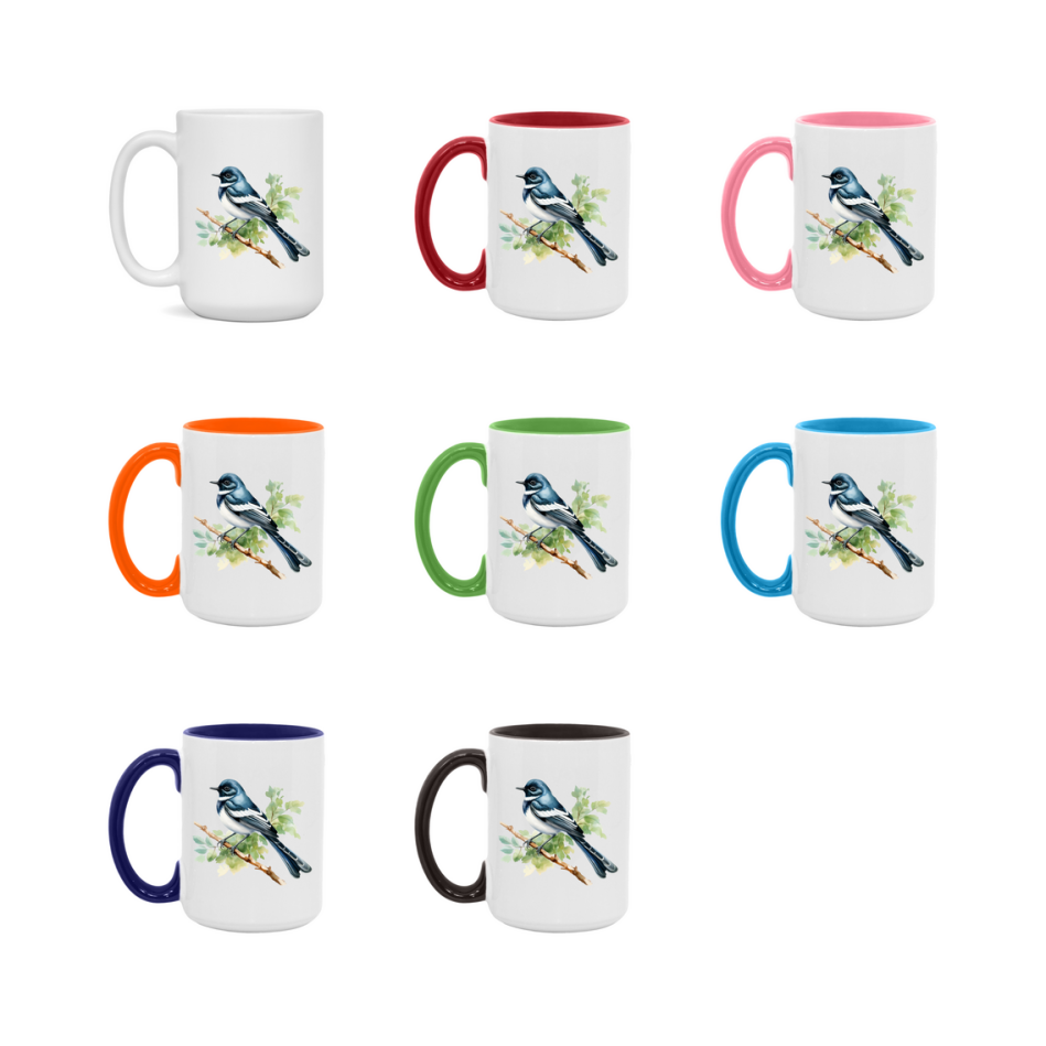 Bird Watching Mug, Oriental Magpie Robin Song Bird Mug, 11oz or 15oz White Ceramic Coffee Mug Gift for Bird Watchers