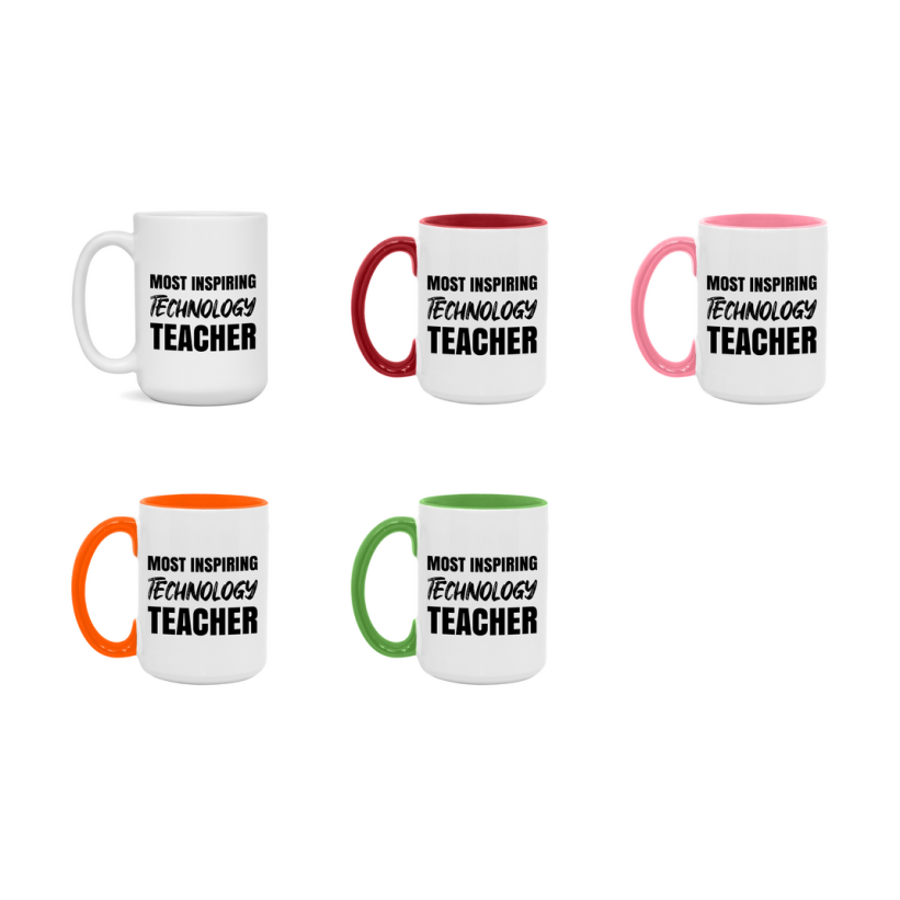 Teacher Superlative Mug, Most Inspiring Technology Teacher Gift, 11oz or 15oz White Ceramic Coffee Cup, Gift for Technology Teacher