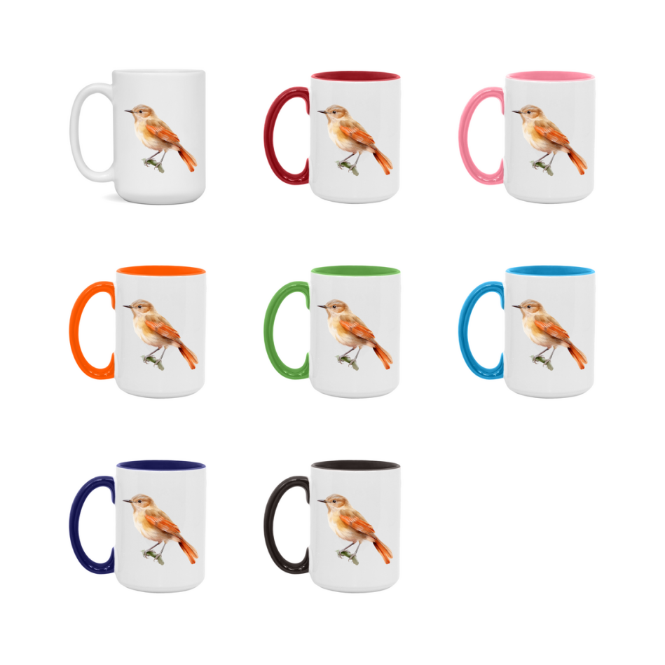 Bird Watching Mug, Rufous Hornero Song Bird Mug, 11oz or 15oz White Ceramic Coffee Mug Gift for Bird Watchers