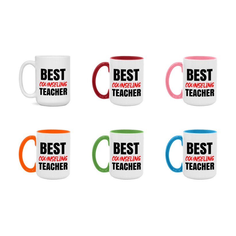 Teacher Superlative Mug, Best Counseling Teacher Gift, 11oz or 15oz White Ceramic Coffee Cup for Counseling Teacher