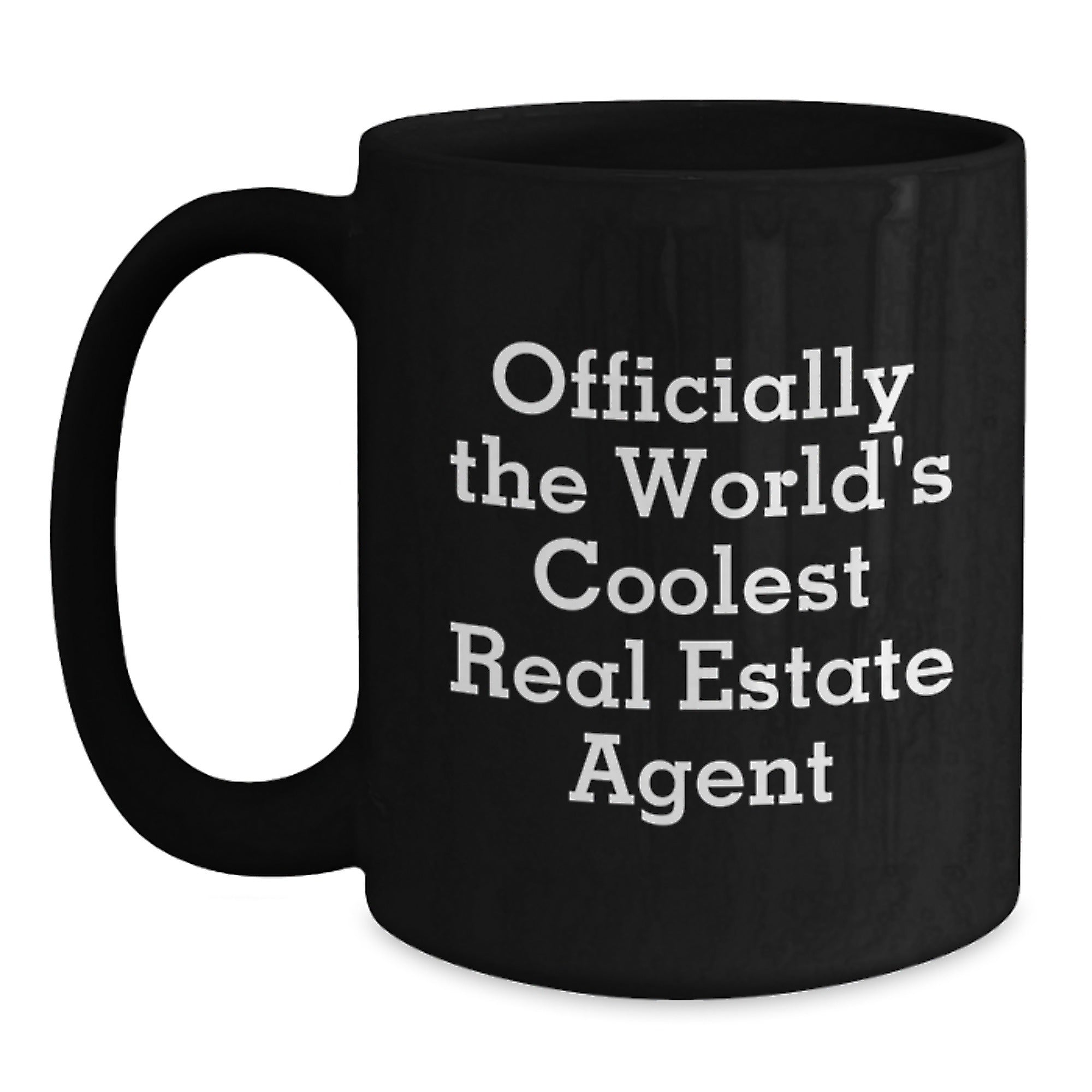 Funny Gifts for Real Estate Agents, Officially The World's Coolest Real Estate Agent Black Coffee Mug, Unique Christmas Memorable Presents - Main