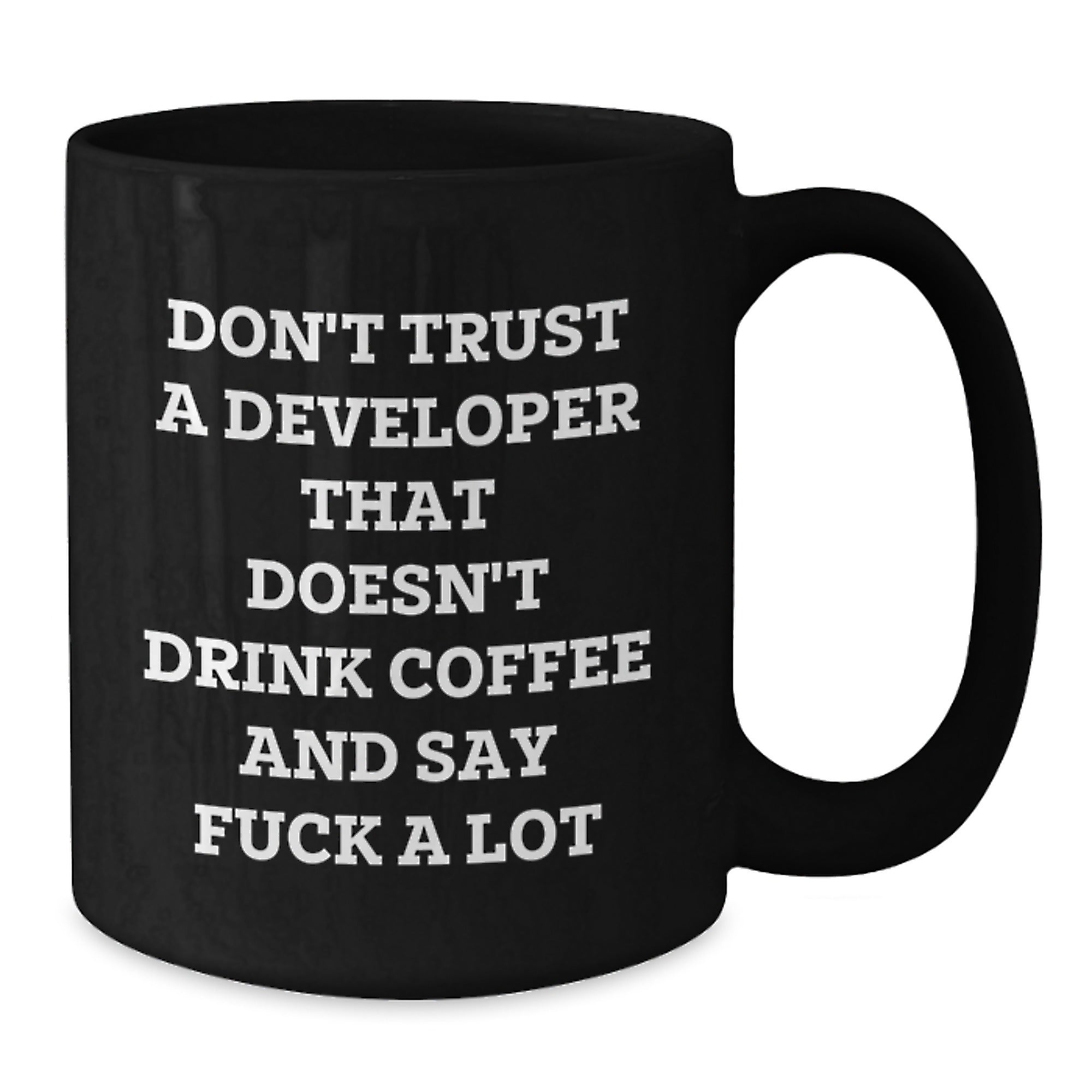 Funny Developer Gifts from Friends for Graduation, Black Coffee Mug for Men, 'Don't Trust a Developer That Doesn't Drink Coffee and Say F--k a Lot' Quote - Additional