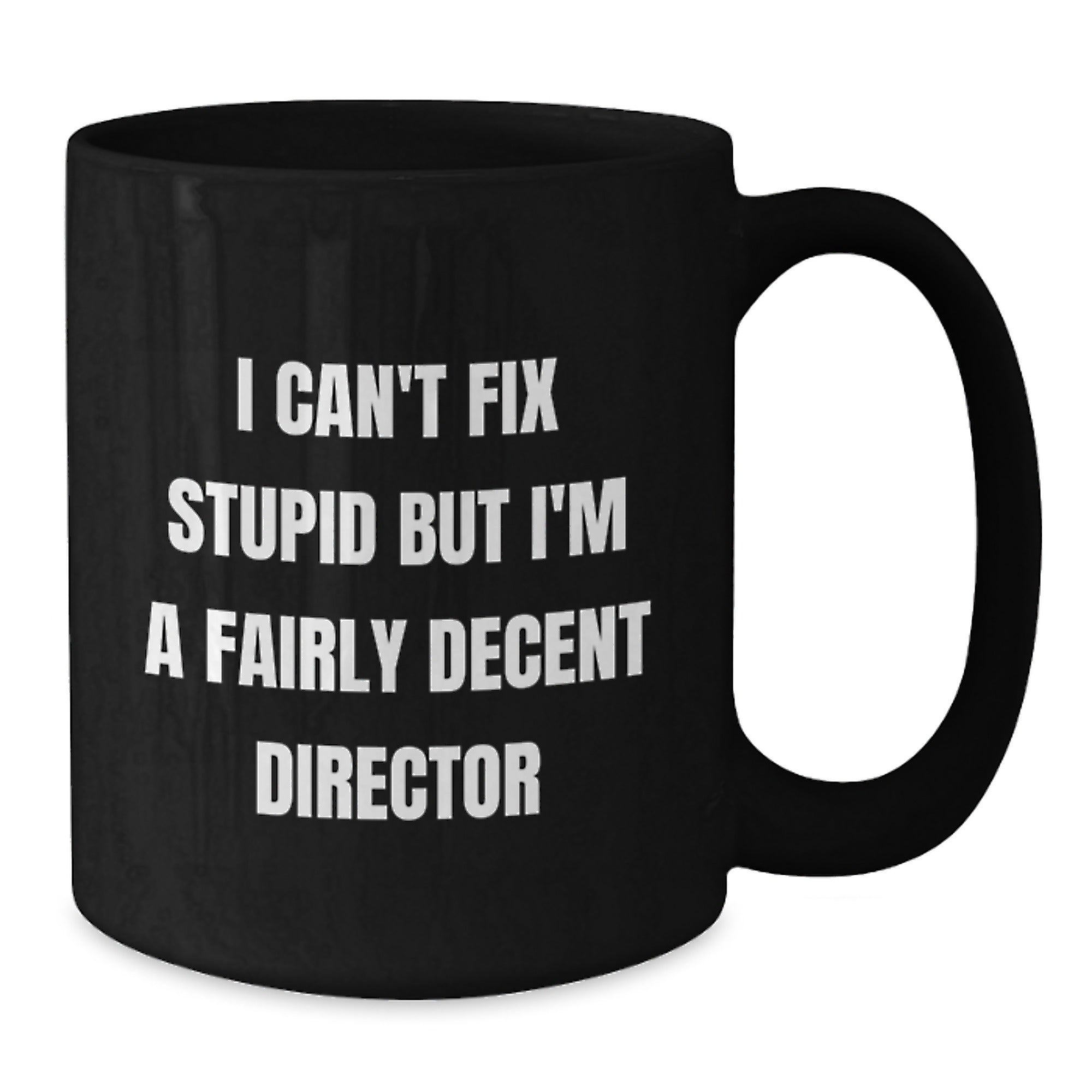 Funny Gifts from Friends to Men - Director Black Coffee Mug - I'm A Fairly Decent Director, 'I Can't Fix Stupid But, Great Graduation Unique Gifts for Director - Additional