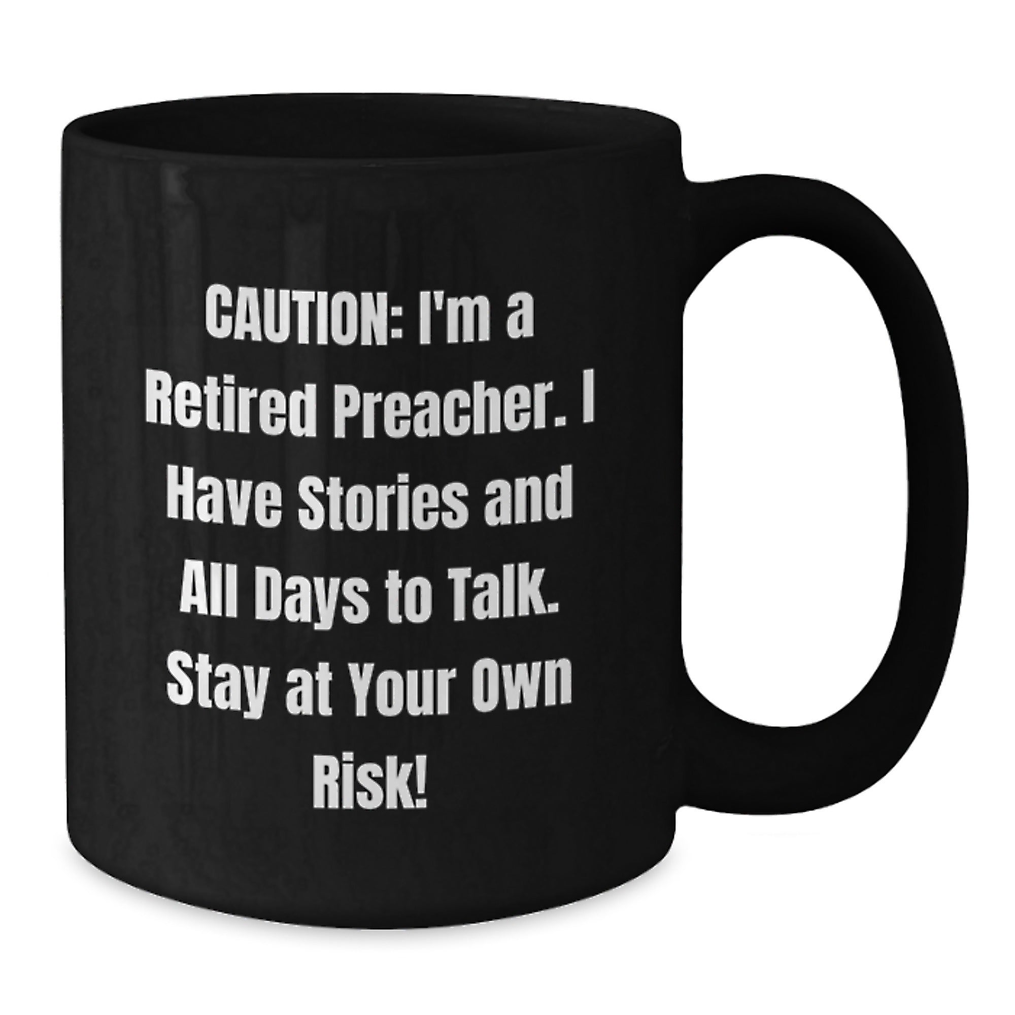 Funny Preacher Gift for Men - 'I'm A Retired Preacher' Black Coffee Mug, Unique Christmas Memorable Presents from Friends and Family - Additional