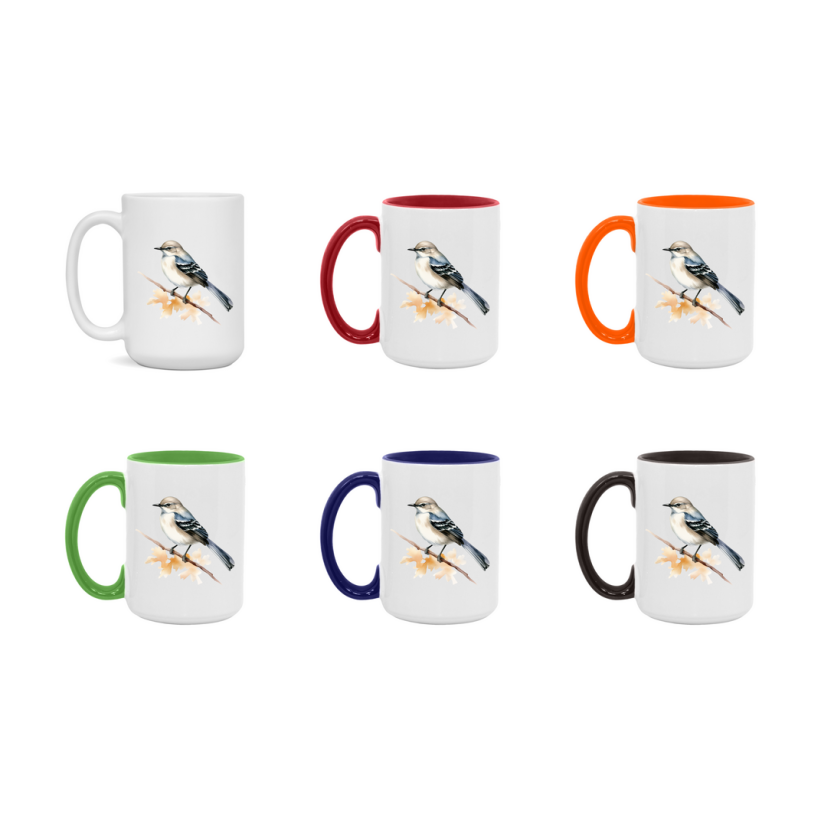 Bird Watching Mug, Mockingbird Song Bird Mug, 11oz or 15oz White Ceramic Coffee Mug Gift for Bird Watchers