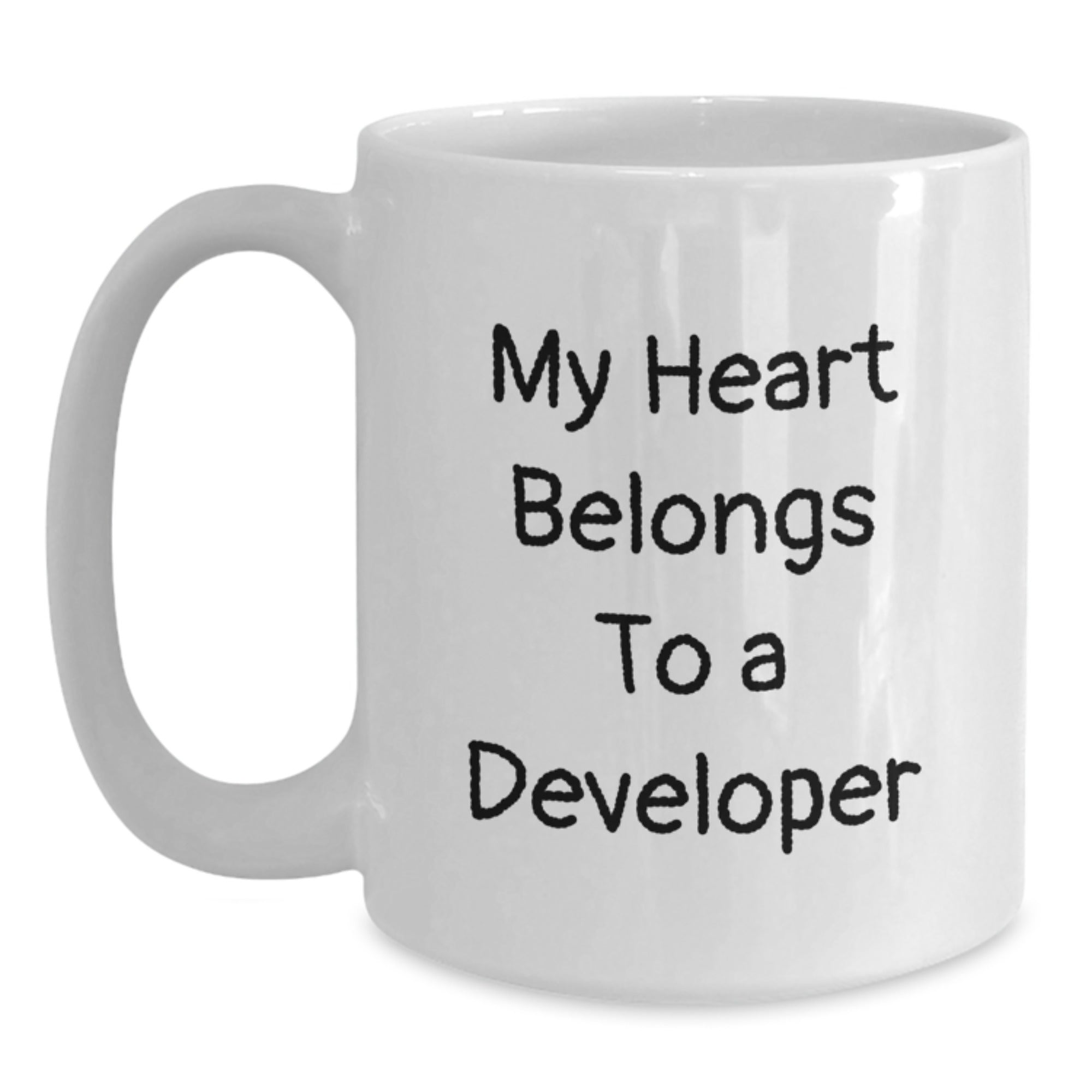 Funny Developer White Coffee Mug, My Heart Belongs To A Developer, Gifts from Friends, Gifts for Developer, Birthday Unique Gifts - Main