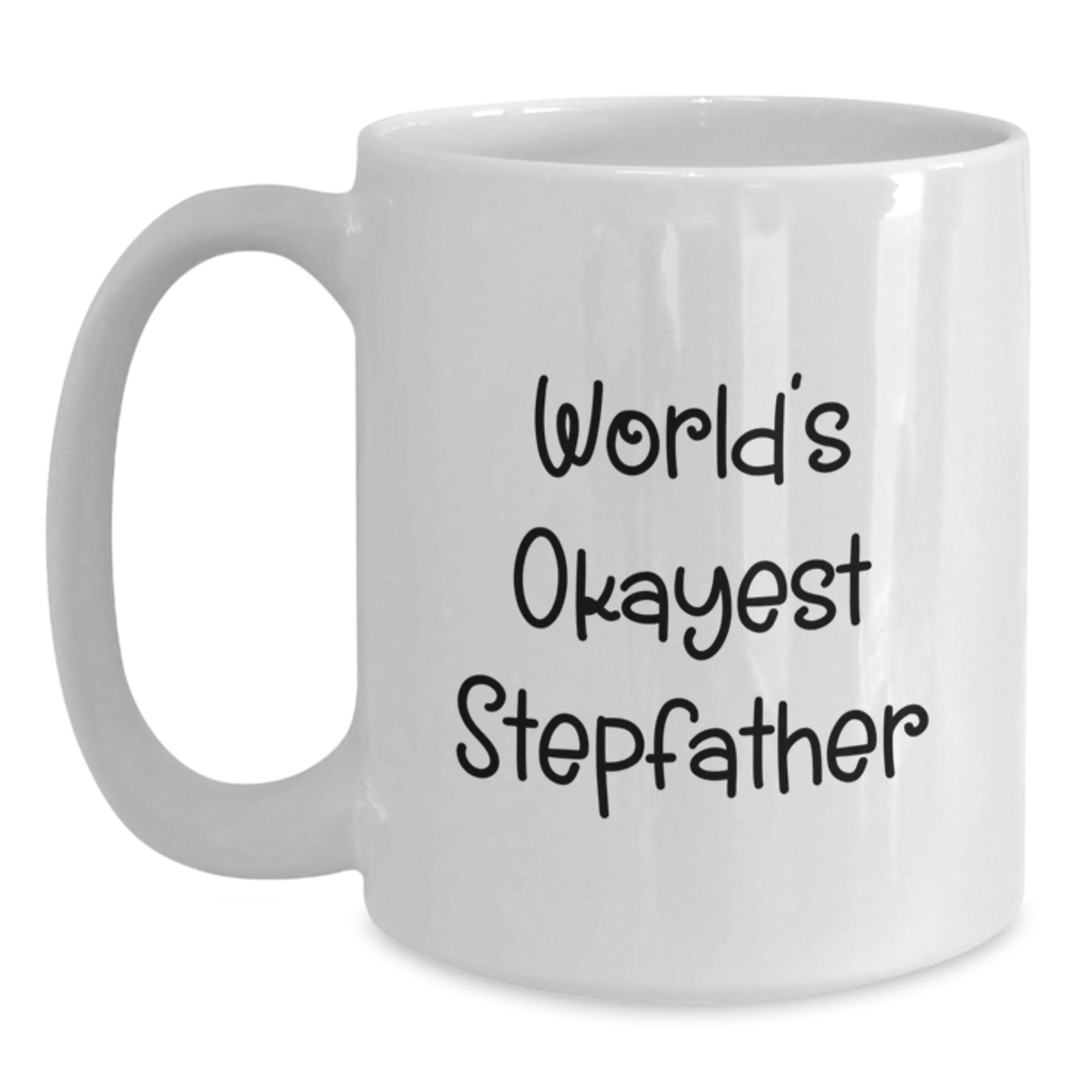 Funny Stepfather Gifts, World's Okayest Stepfather White Coffee Mug, Christmas Unique Presents from Family - Main