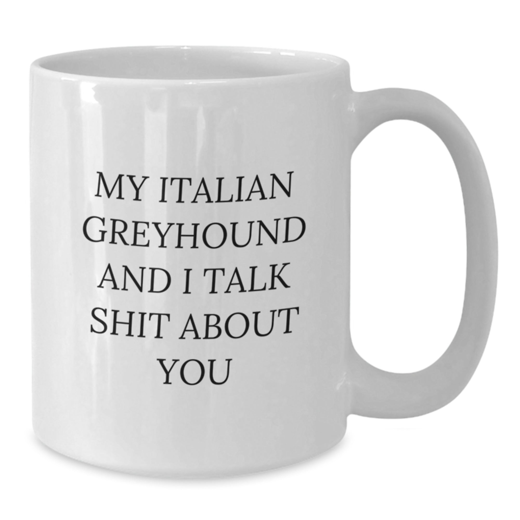 Funny Gifts for Italian Greyhound Dog Parents from Friends, White Coffee Mug for Men Women Family, My Italian Greyhound And I Talk Shit About You - Additional
