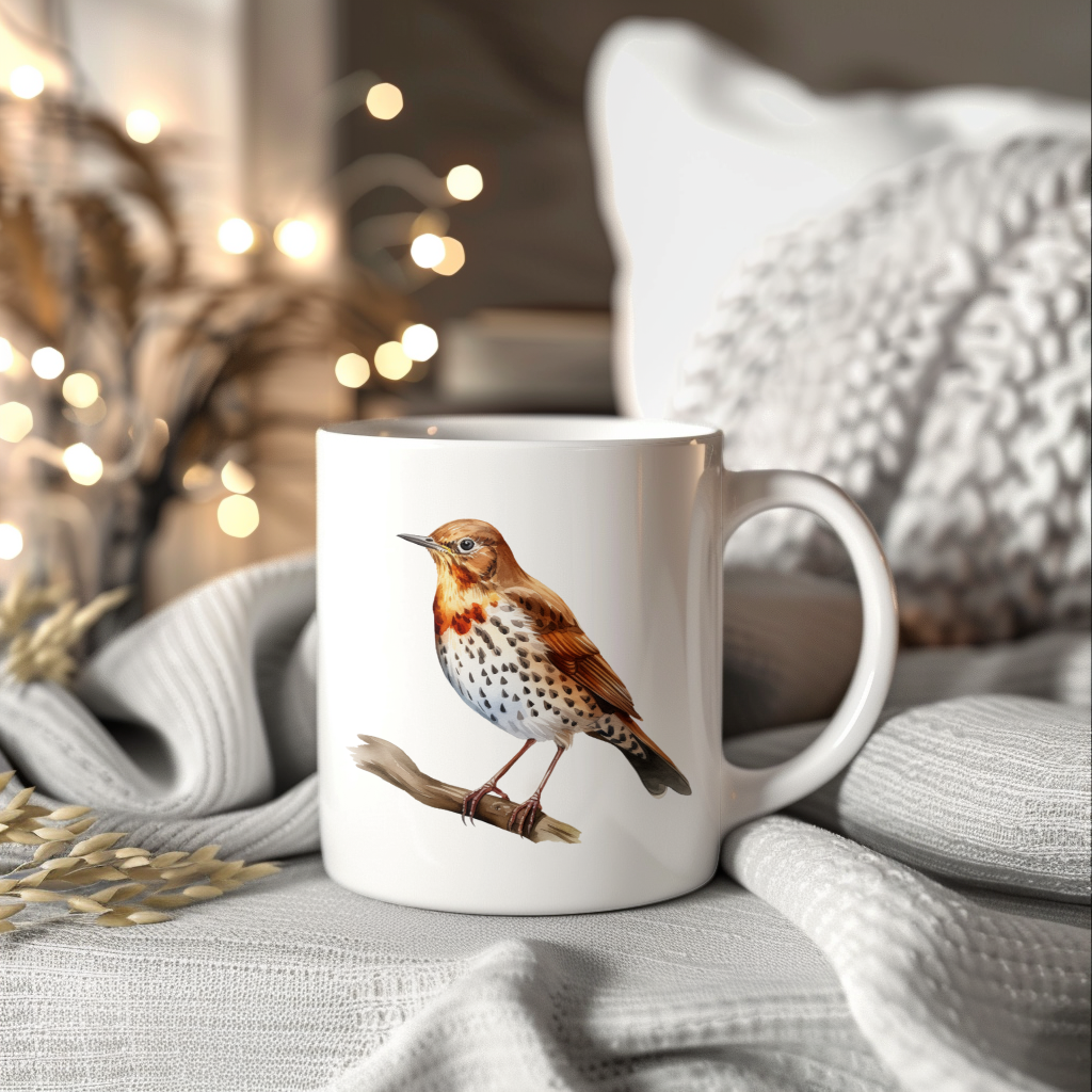 Bird Watching Mug, Song Thrush Song Bird Mug, 11oz or 15oz White Ceramic Coffee Mug Gift for Bird Watchers