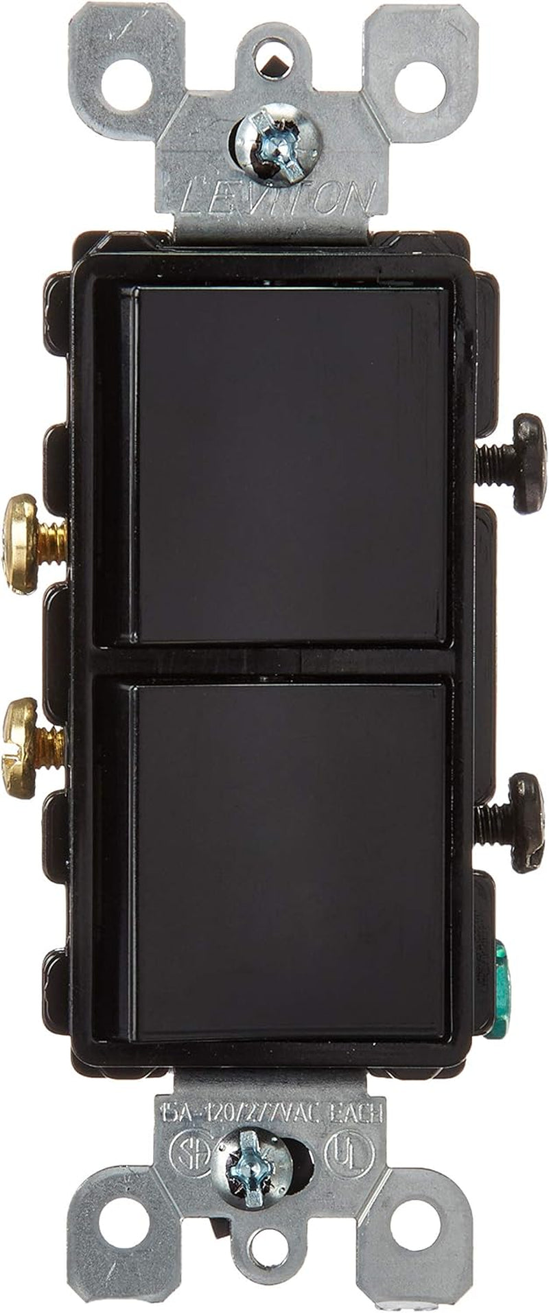 Leviton 5634-E 15 Amp, 120/277 Volt, Decora Single-Pole, AC Combination Switch, Commercial Grade, Grounding, Black
