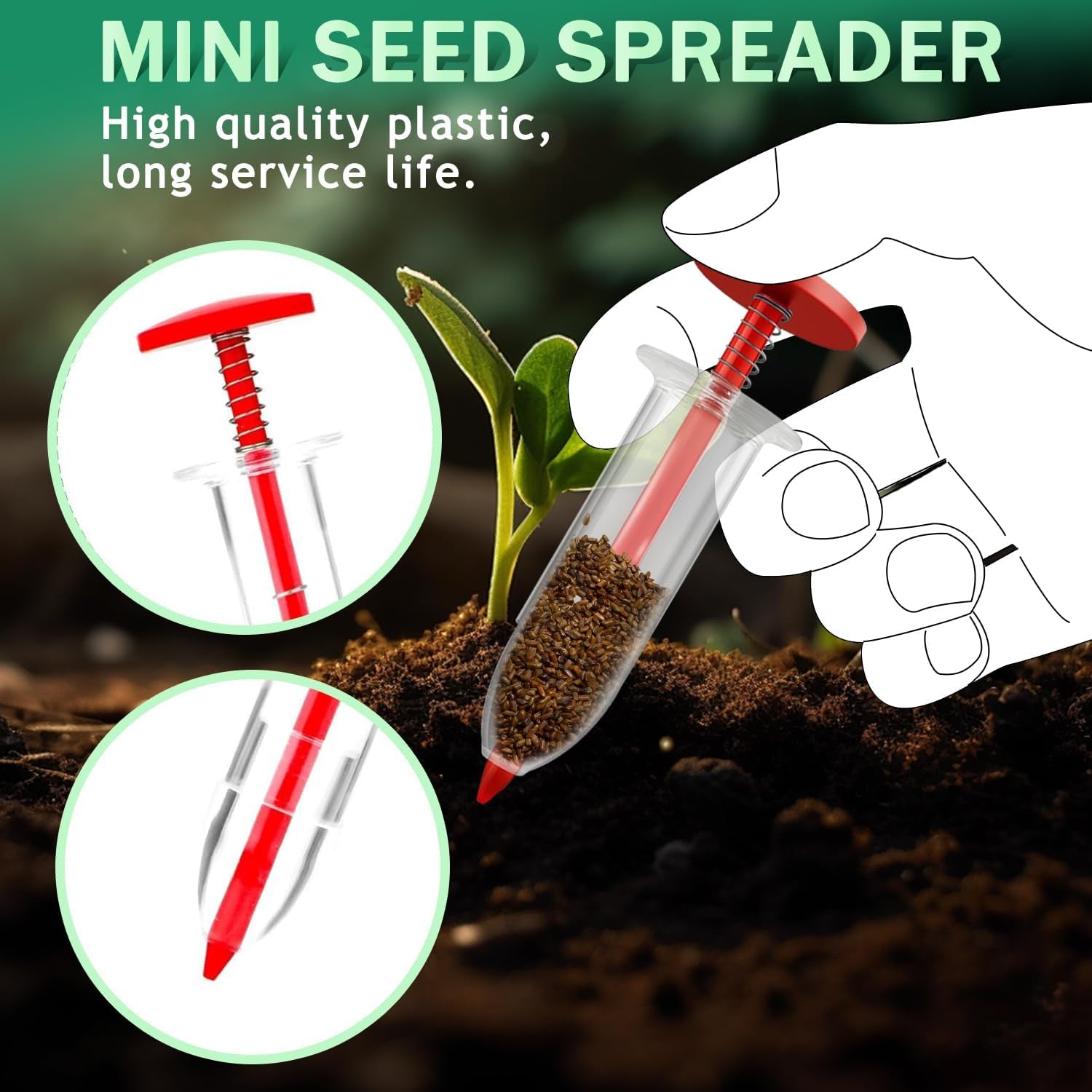 6 PCS Mini Seed Spreader, Sowing Seed Dispenser with 5 Speeds, Sowing Helper, Small Seed Planter Tool, Manual Seedlings Dibber and Widger Set, Seed Sower Spreader Handheld for Tiny Seeds (Red)